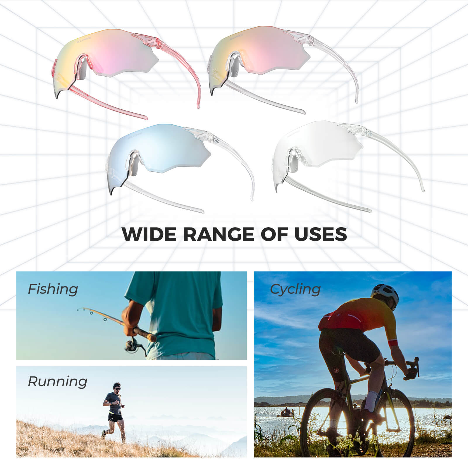 ROCKBROS rimless photochromic cycling glasses for outdoor sports