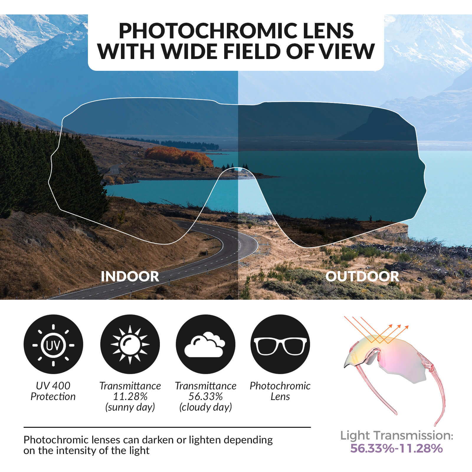 ROCKBROS rimless photochromic cycling glasses for outdoor sports
#Color_Pink