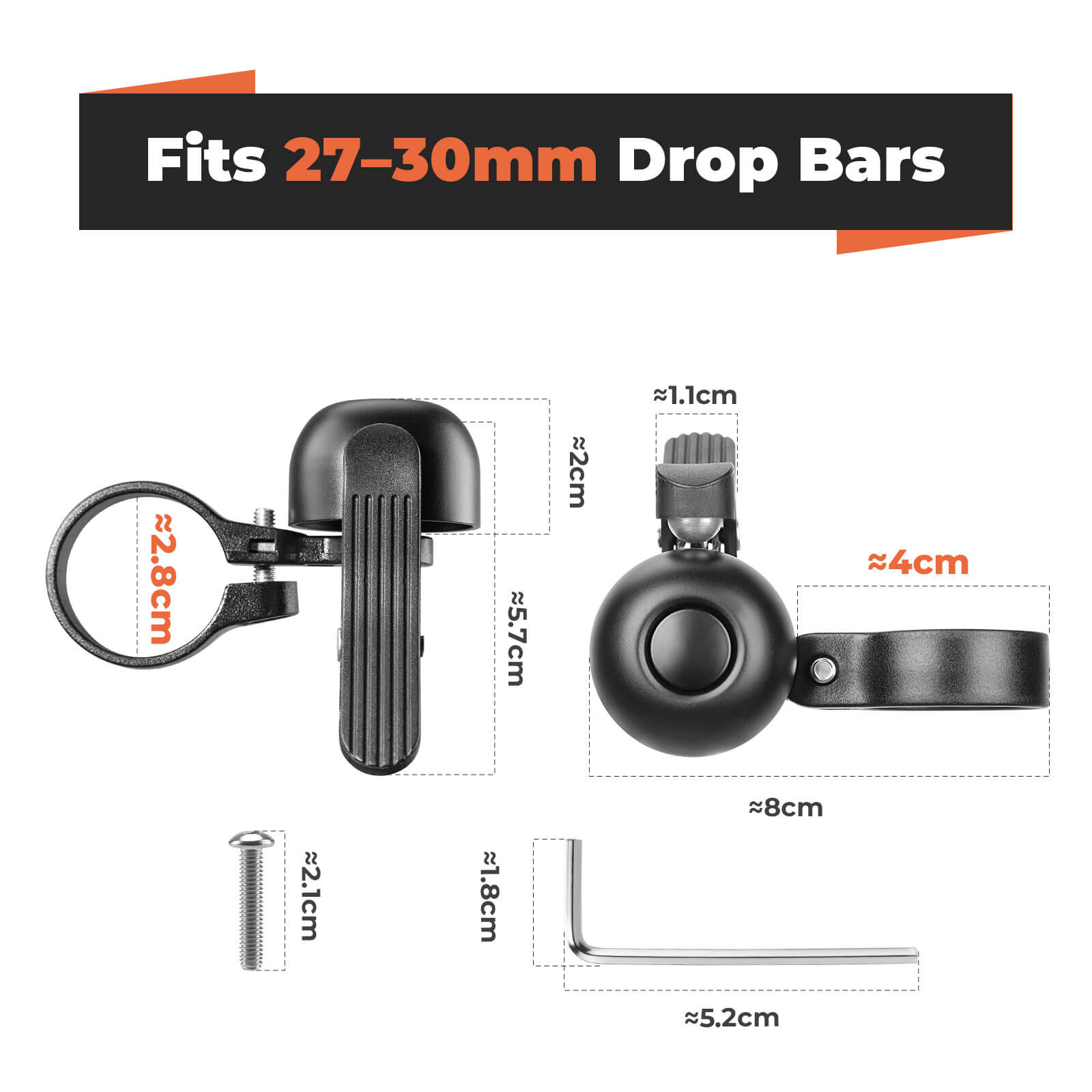 ROCKBROS road bike bell with loud sound and dual-side lever for 27–30mm handlebars