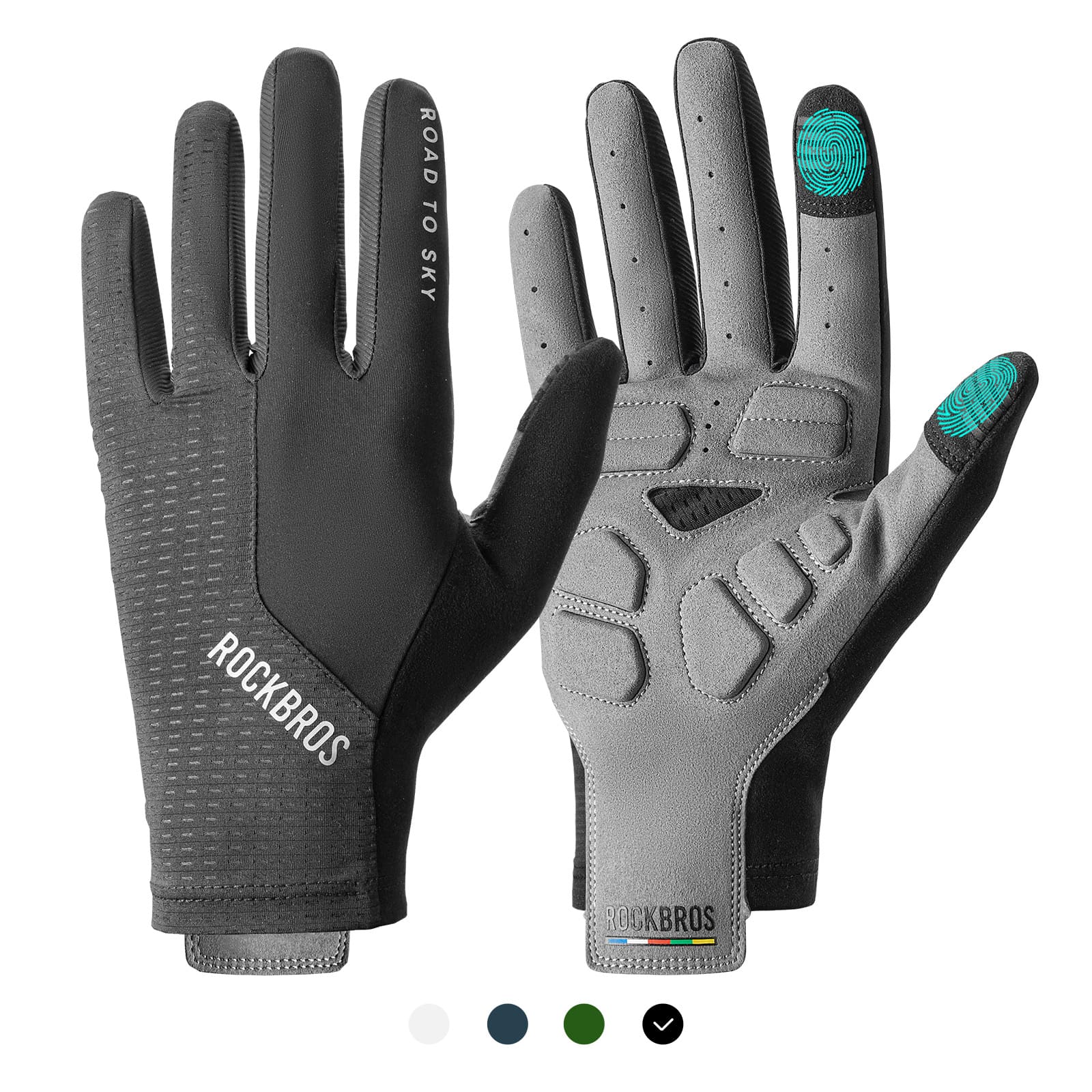 ROCKBROS Road to Sky breathable full finger cycling gloves with SBR padded palm and touchscreen fingertips
#Color_Black