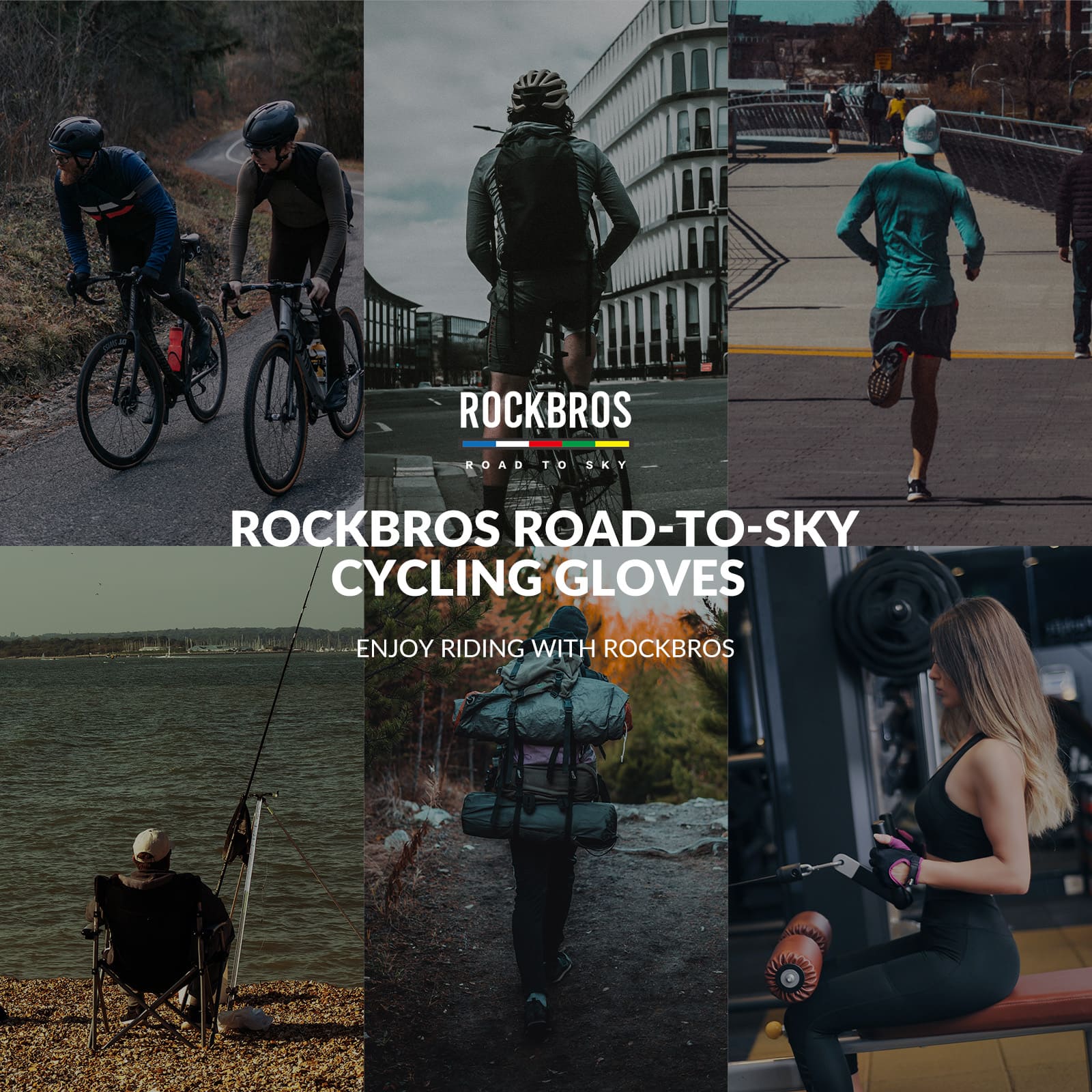 ROCKBROS Road to Sky breathable full finger cycling gloves with SBR padded palm and touchscreen fingertips