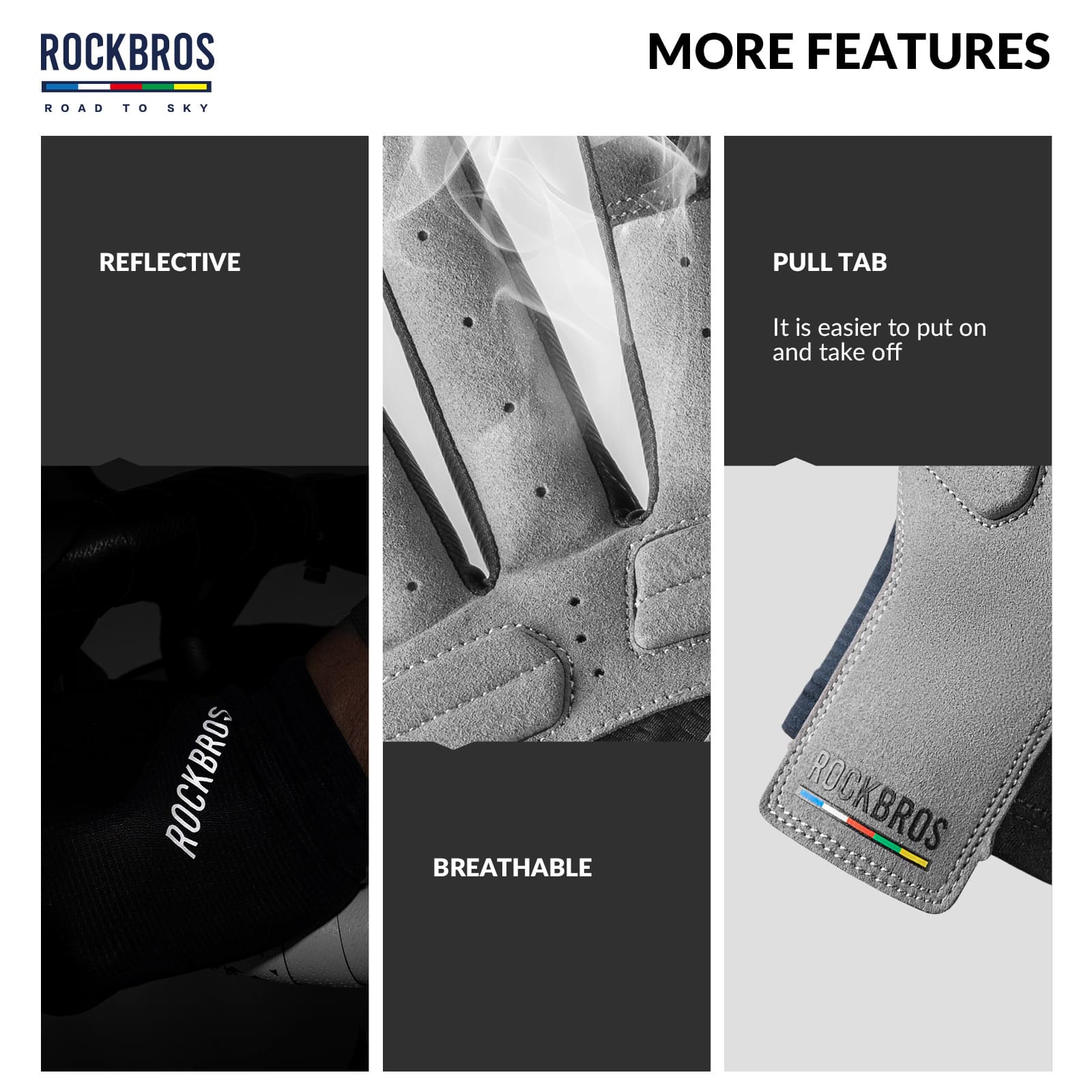 ROCKBROS Road to Sky breathable full finger cycling gloves with SBR padded palm and touchscreen fingertips
#Color_Navy