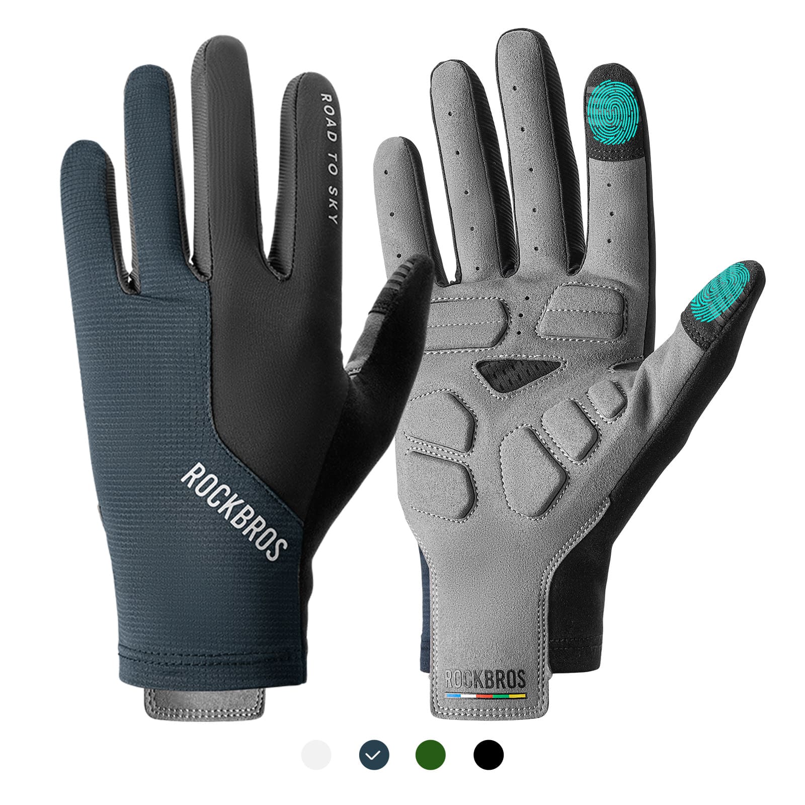 ROCKBROS Road to Sky breathable full finger cycling gloves with SBR padded palm and touchscreen fingertips
#Color_Navy