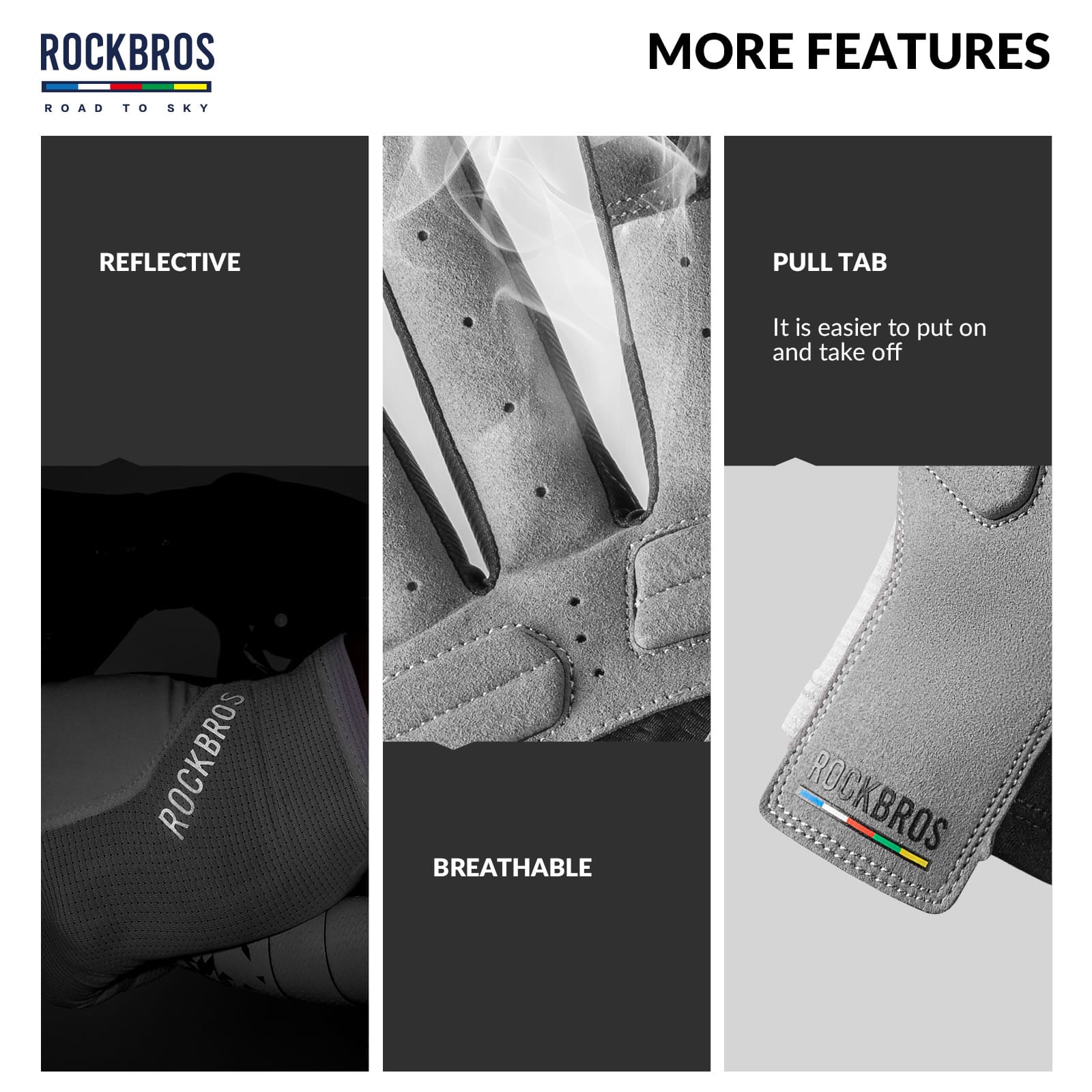 ROCKBROS Road to Sky breathable full finger cycling gloves with SBR padded palm and touchscreen fingertips
#Color_White