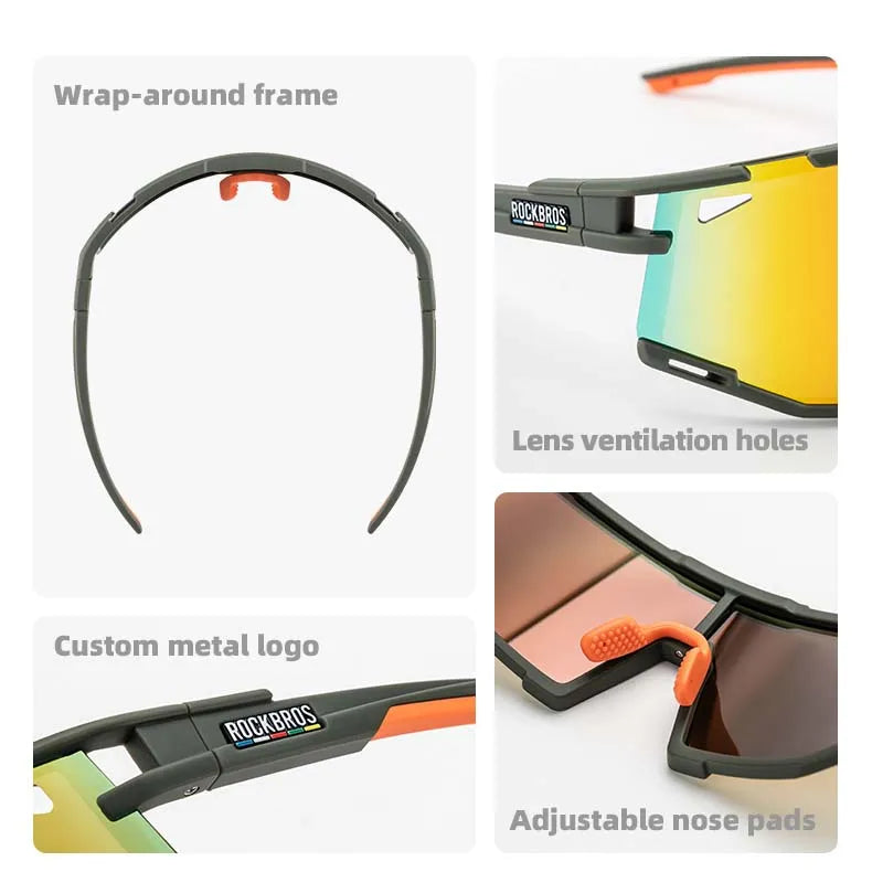 ROCKBROS Road to Sky photochromic cycling sunglasses with UV400 protection lightweight TR90 frame