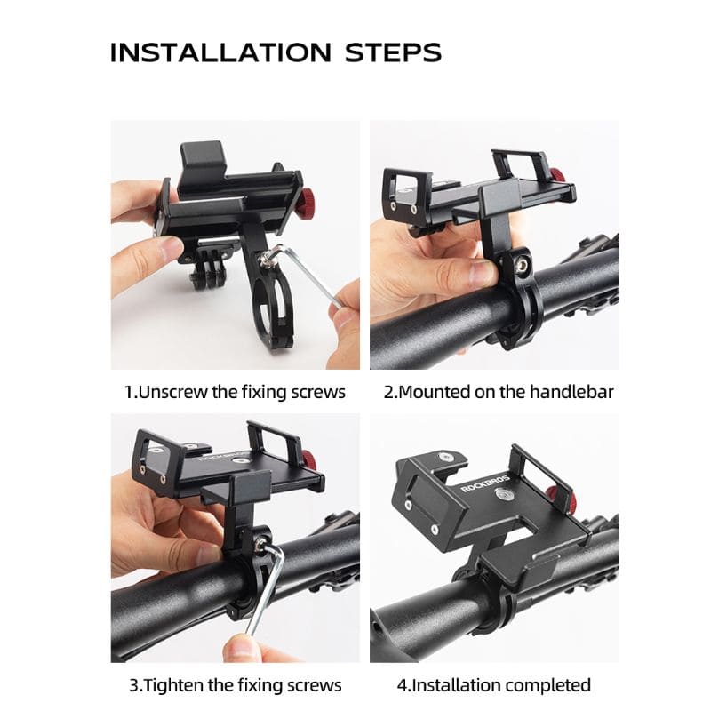 ROCKBROS Bike Phone Mount with 4-Step Easy Installation Guide for Handlebar Mounting