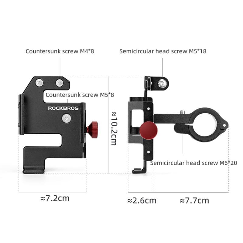 ROCKBROS S-Type Clamp Bike Phone Holder with Detailed Screw Size & Size Chart