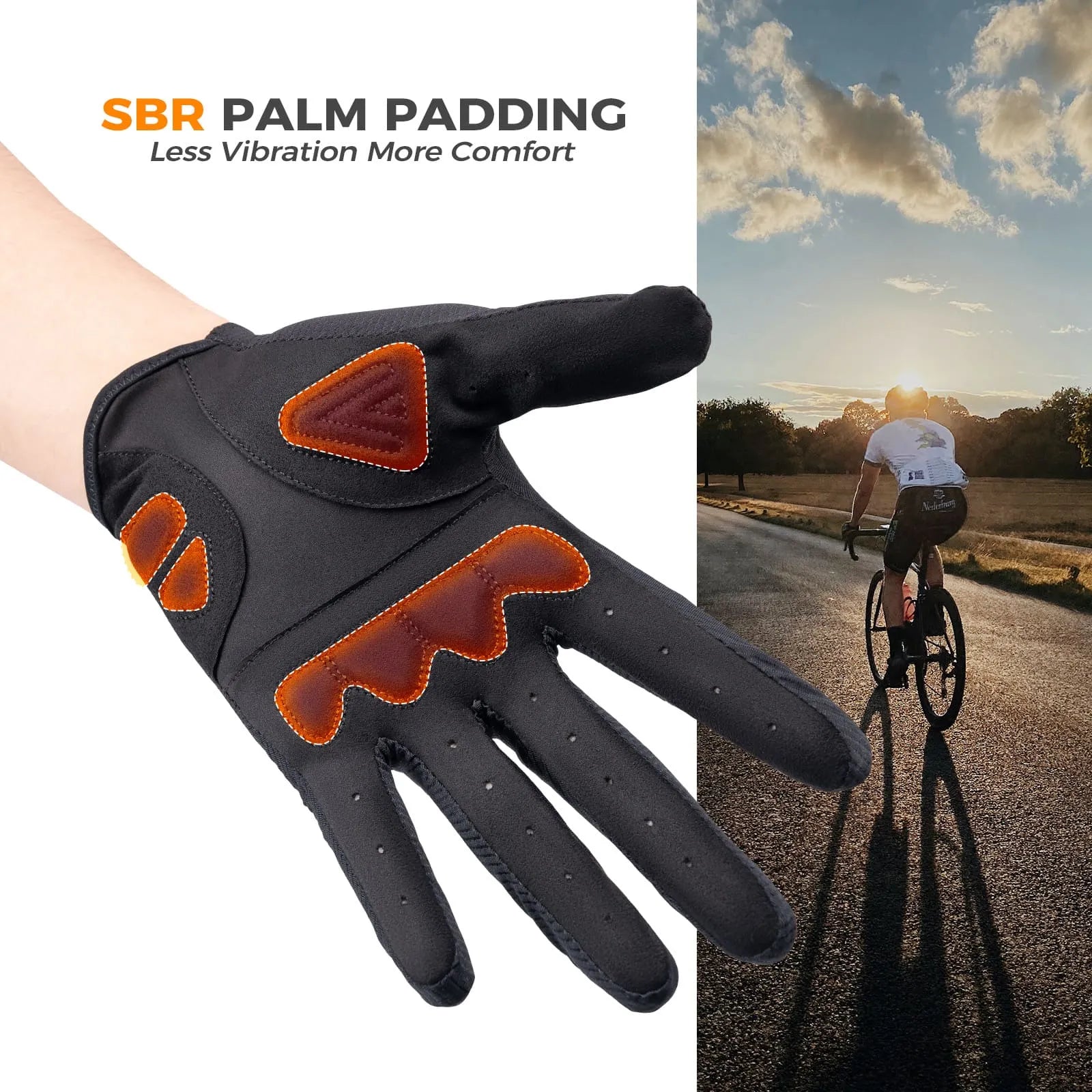 rockbros solid color full finger cycling gloves breathable anti-slip touchscreen lightweight for commuting training
