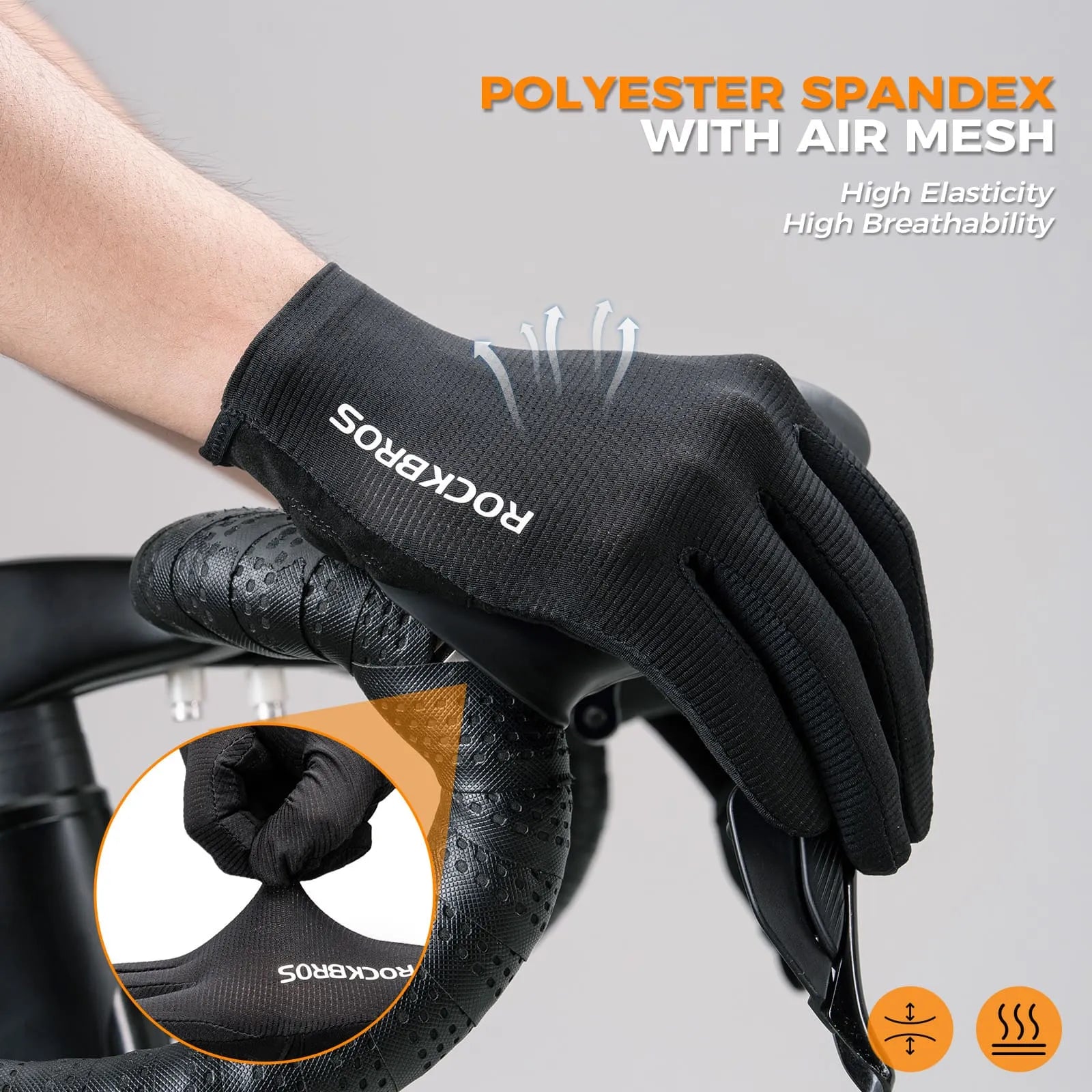 rockbros solid color full finger cycling gloves breathable anti-slip touchscreen lightweight for commuting training