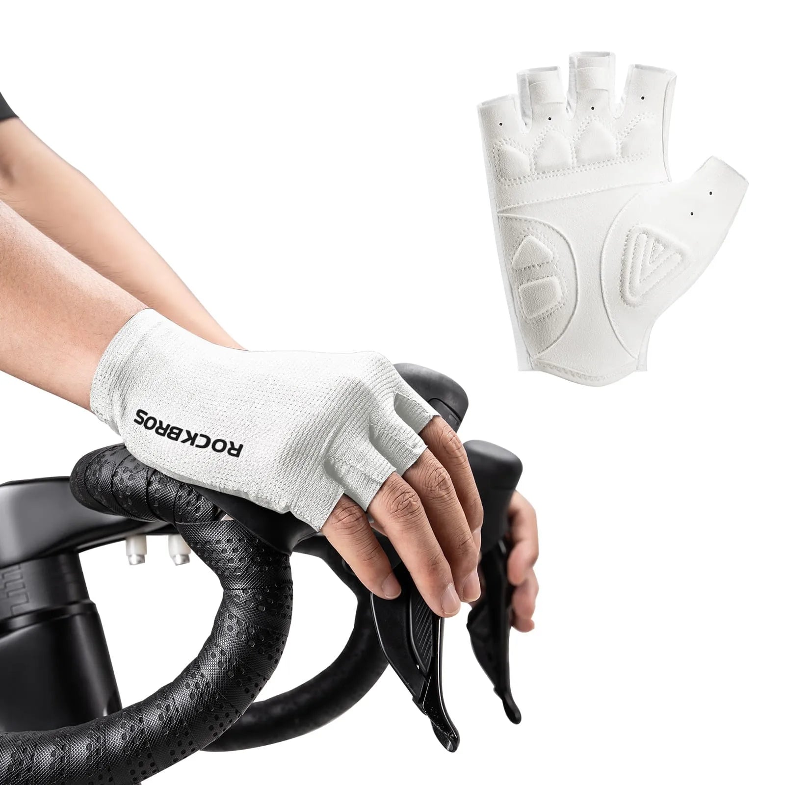 rockbros solid color short finger cycling gloves breathable anti-slip lightweight for commuting training and daily riding
#Color_White