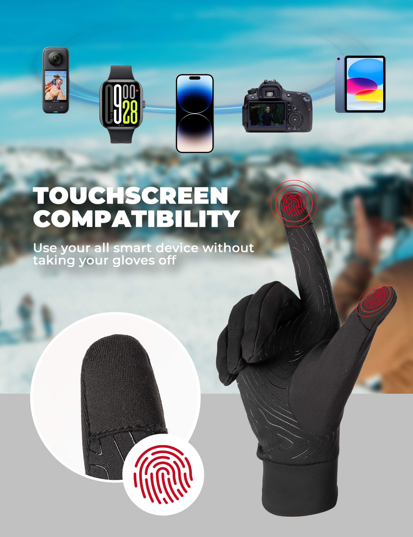 ROCKBROS S400 touchscreen cycling gloves with dual conductive fingertips for smartphone use