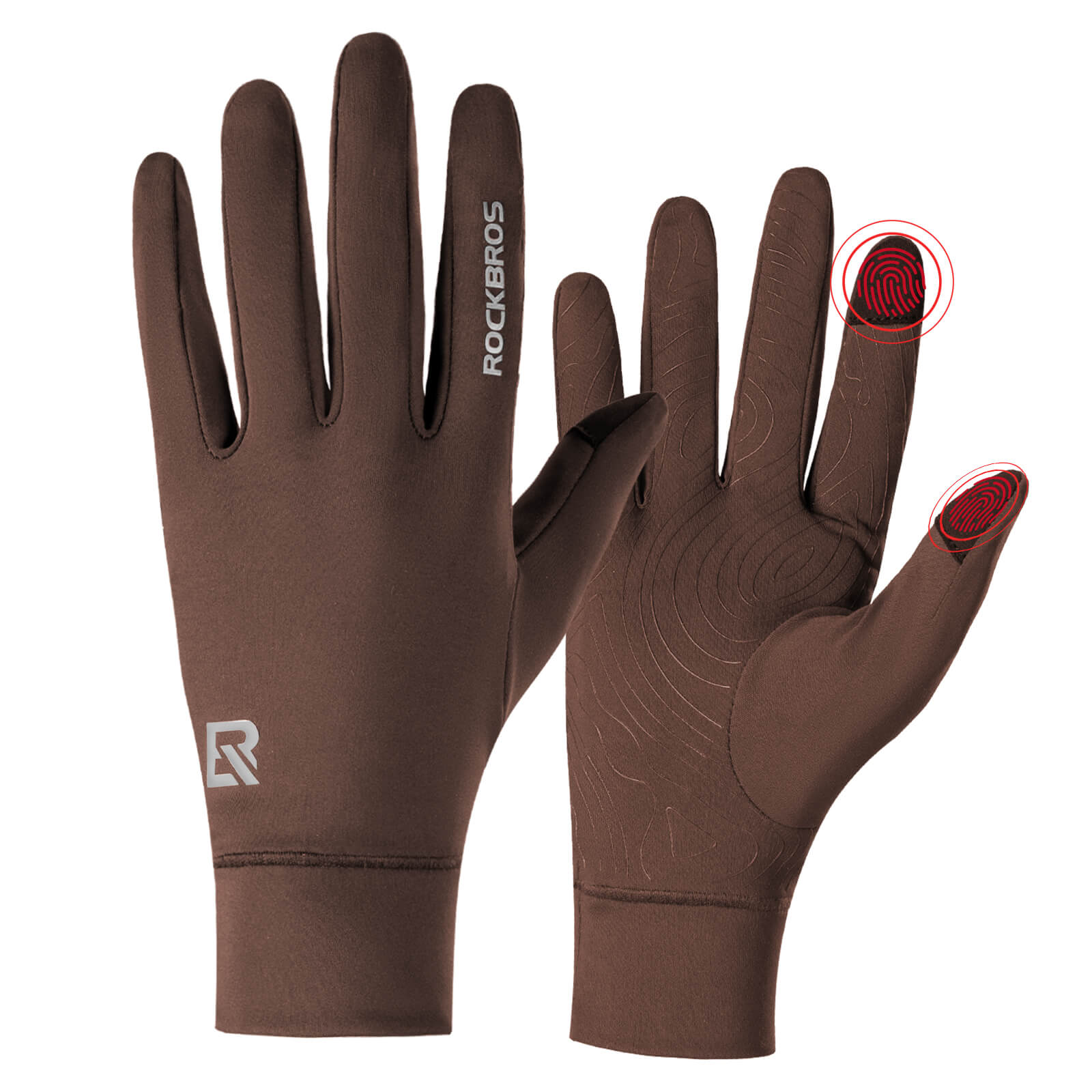 ROCKBROS S400 full finger winter cycling gloves with fleece lining and ergonomic design
#Color_Brown