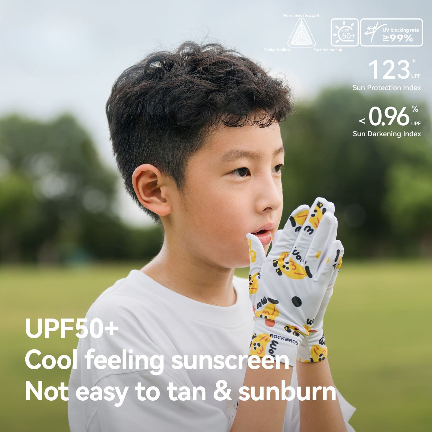 rockbros kids sun protection cycling gloves upf50+ breathable anti-slip for outdoor riding and daily use
