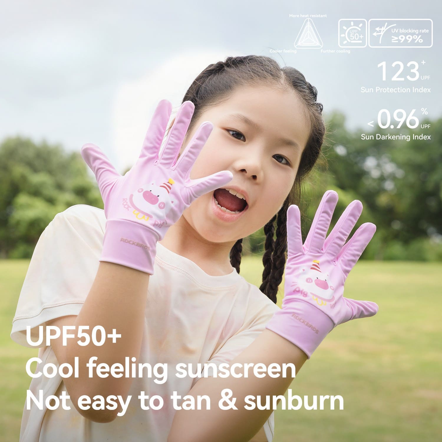 rockbros kids sun protection cycling gloves upf50+ breathable anti-slip for outdoor riding and daily use