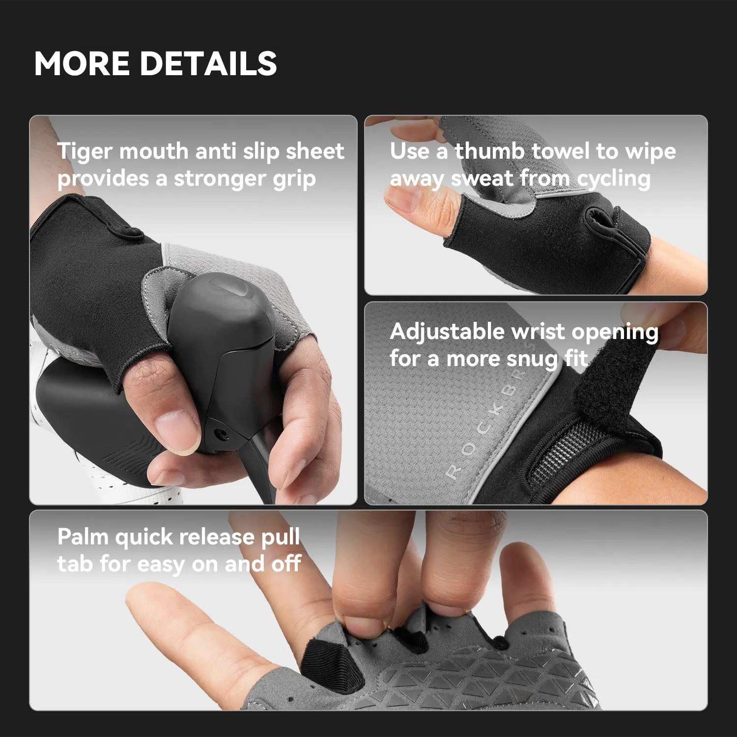 ROCKBROS S424 Half Finger Cycling Gloves with Ergonomic SBR Shock-Absorbing Padding