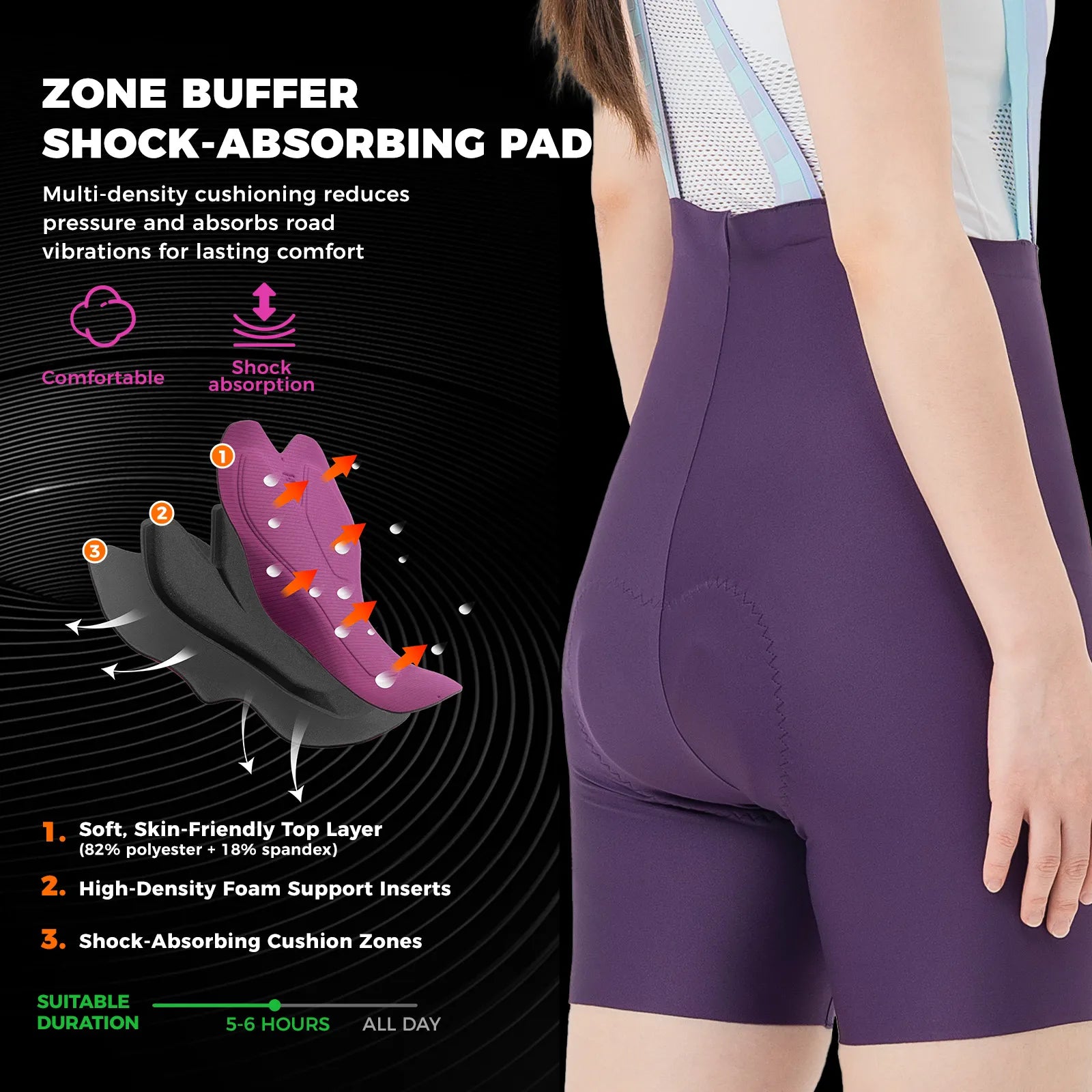 ROCKBROS TVI one-piece cycling bib shorts with ergonomic padding and seamless fit for long-distance road cycling
#Color_Purple
