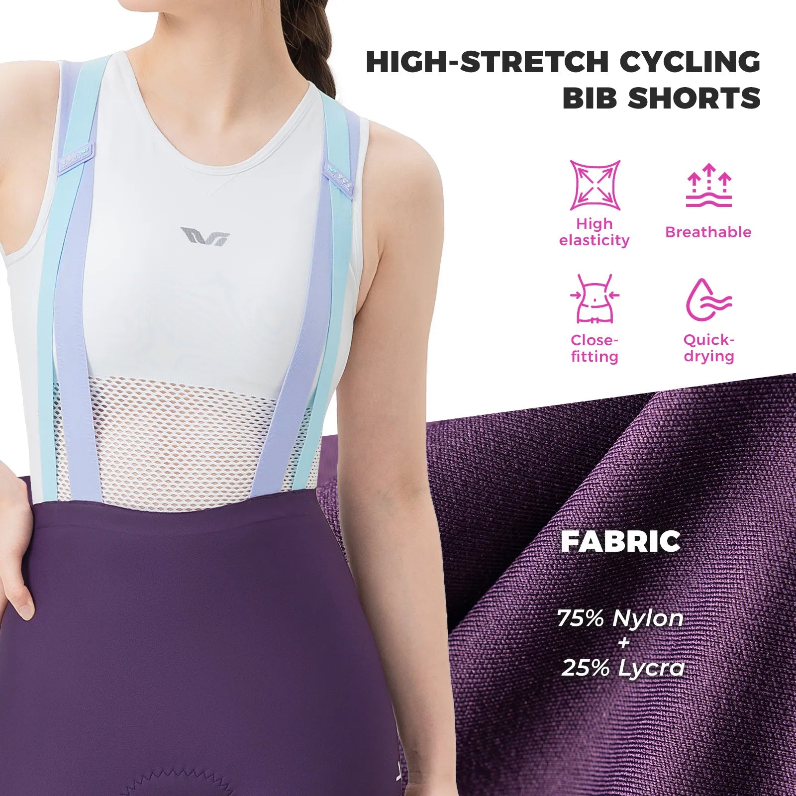 ROCKBROS TVI one-piece cycling bib shorts with ergonomic padding and seamless fit for long-distance road cycling
#Color_Purple