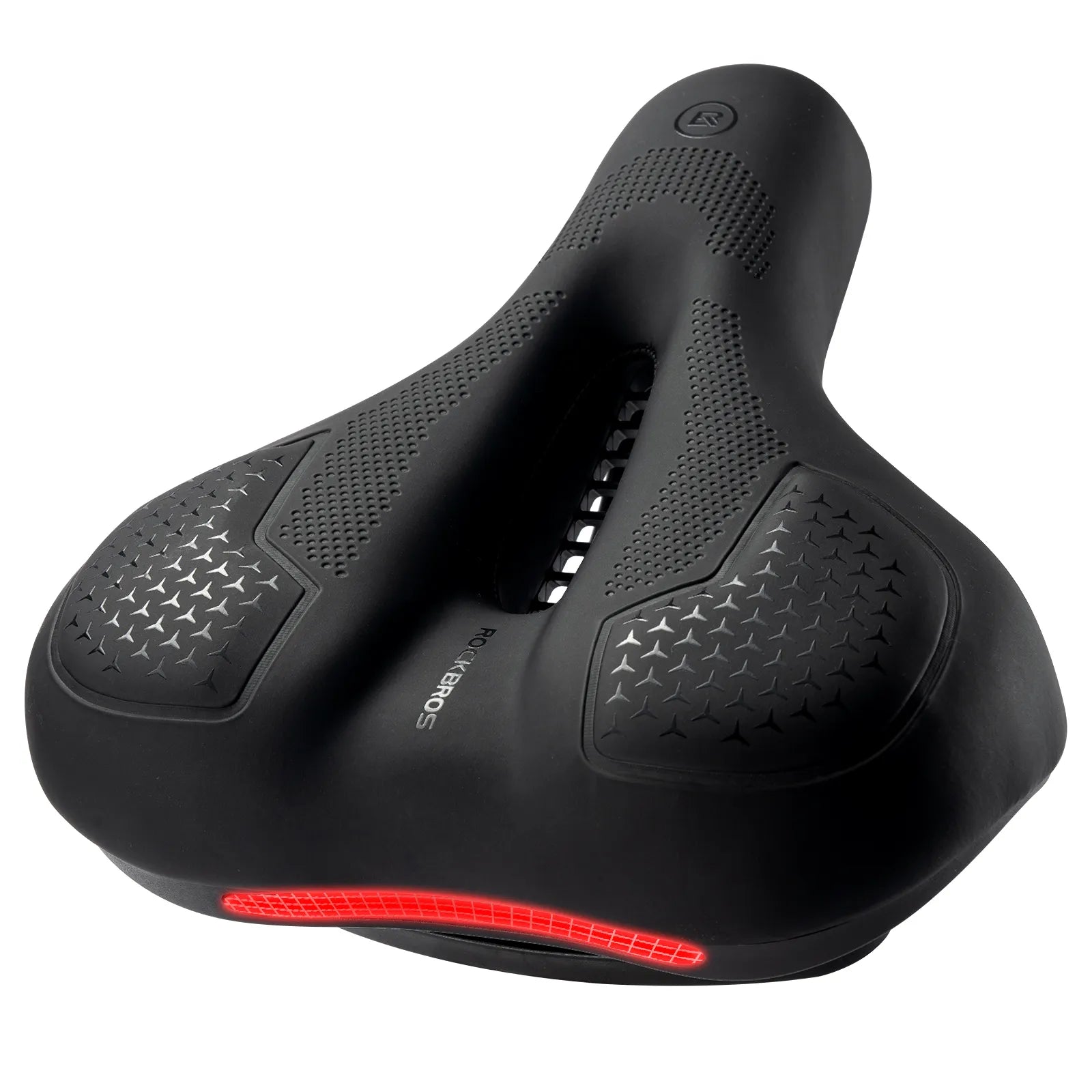 ROCKBROS silicone-filled comfort bike saddle with ventilated hollow design and reflective details