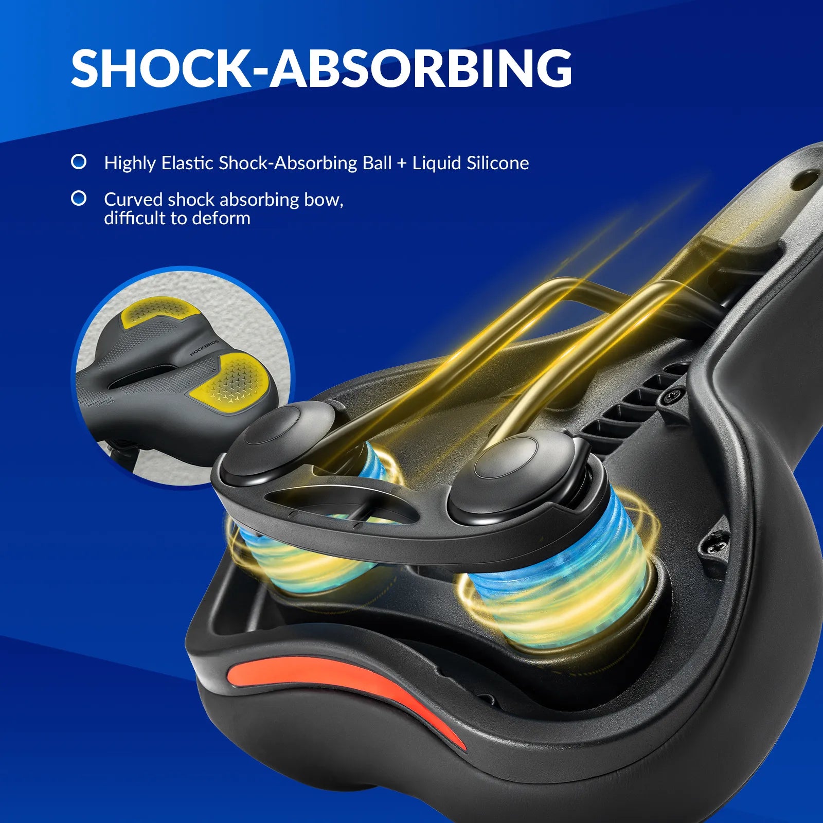 ROCKBROS silicone-filled comfort bike saddle with ventilated hollow design and reflective details