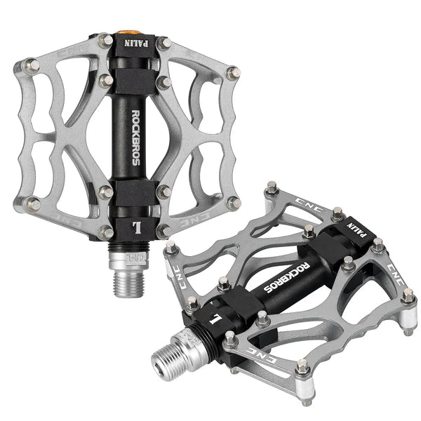 ROCKBROS Single Bearing Aluminum Alloy Platform Pedals with Wide Anti-Slip Surface and 9/16 Inch Spindle
#Color_Silver