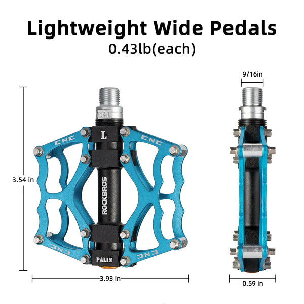 ROCKBROS Single Bearing Aluminum Alloy Platform Pedals with Wide Anti-Slip Surface and 9/16 Inch Spindle
#Color_Blue
