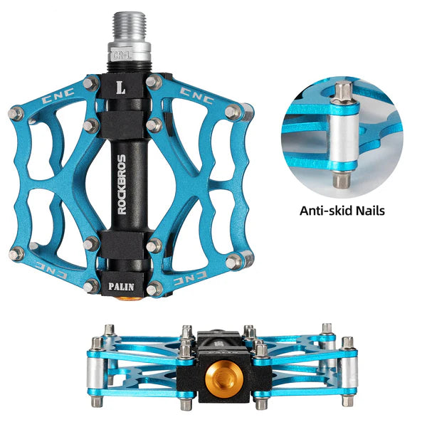 ROCKBROS Single Bearing Aluminum Alloy Platform Pedals with Wide Anti-Slip Surface and 9/16 Inch Spindle
#Color_Blue