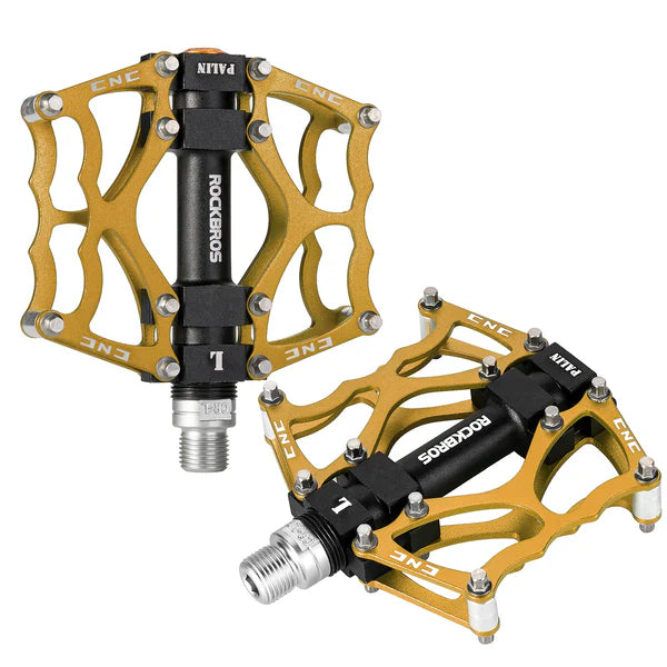 ROCKBROS Single Bearing Aluminum Alloy Platform Pedals with Wide Anti-Slip Surface and 9/16 Inch Spindle
#Color_Gold