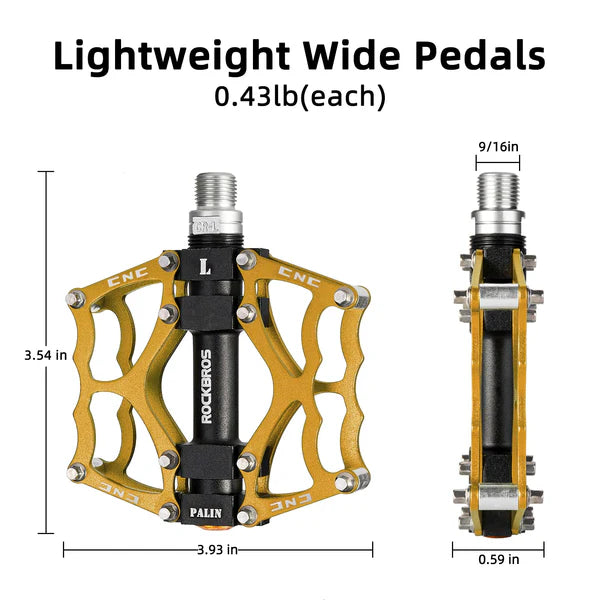 ROCKBROS Single Bearing Aluminum Alloy Platform Pedals with Wide Anti-Slip Surface and 9/16 Inch Spindle
#Color_Gold