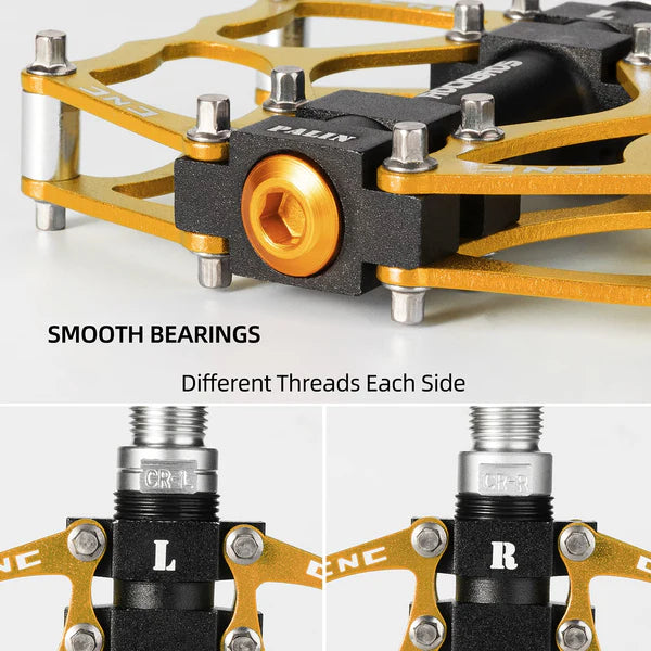 ROCKBROS Single Bearing Aluminum Alloy Platform Pedals with Wide Anti-Slip Surface and 9/16 Inch Spindle
#Color_Gold