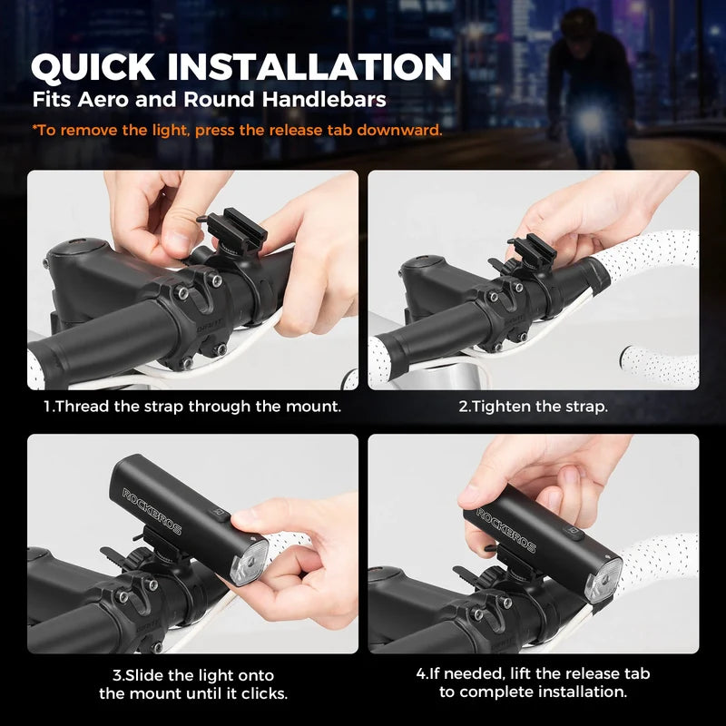 ROCKBROS anti-glare bike light with cut-off beam design to improve visibility and reduce glare during night rides