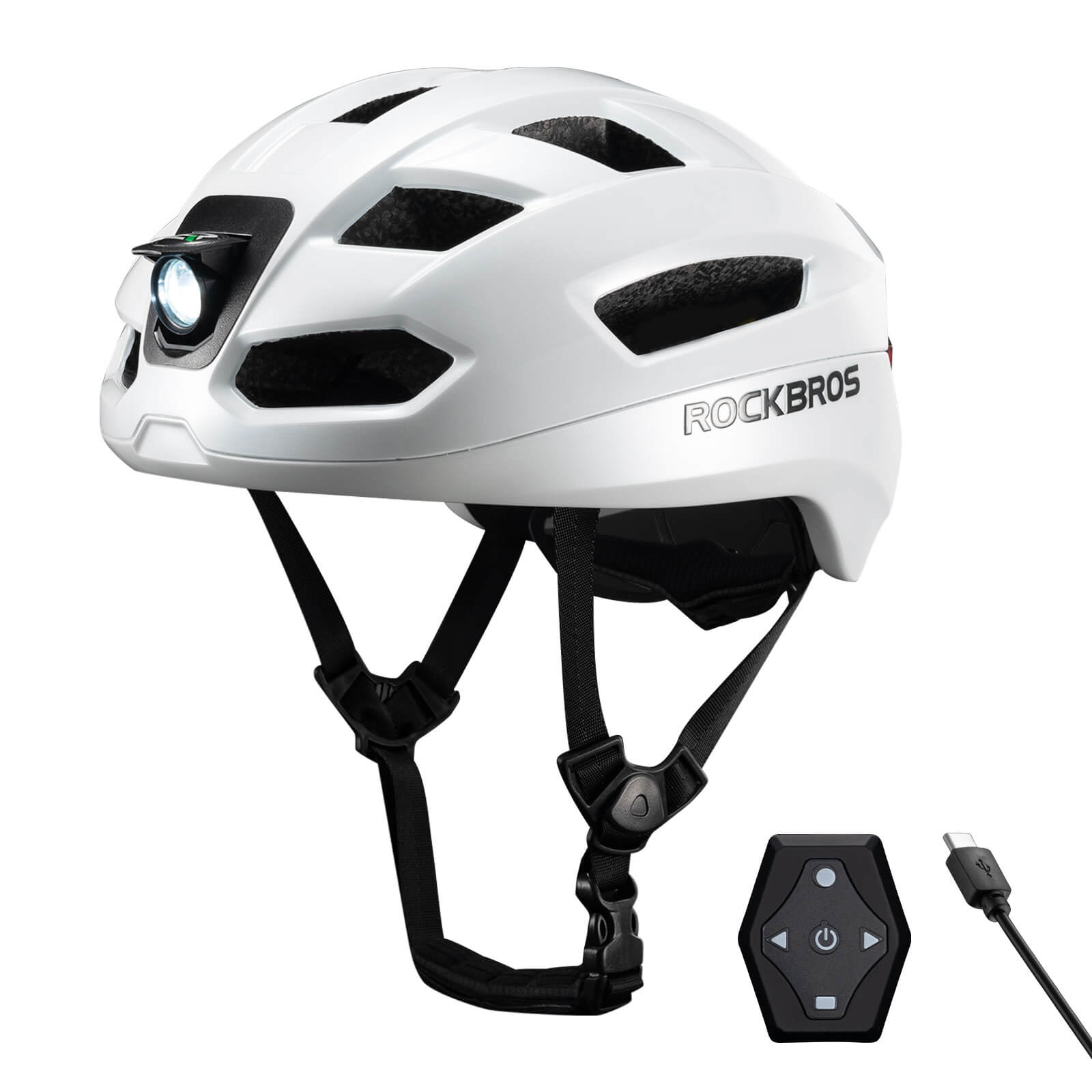 ROCKBROS smart bike helmet with LED front and rear lights and turn signals for night riding safety
#Color_White