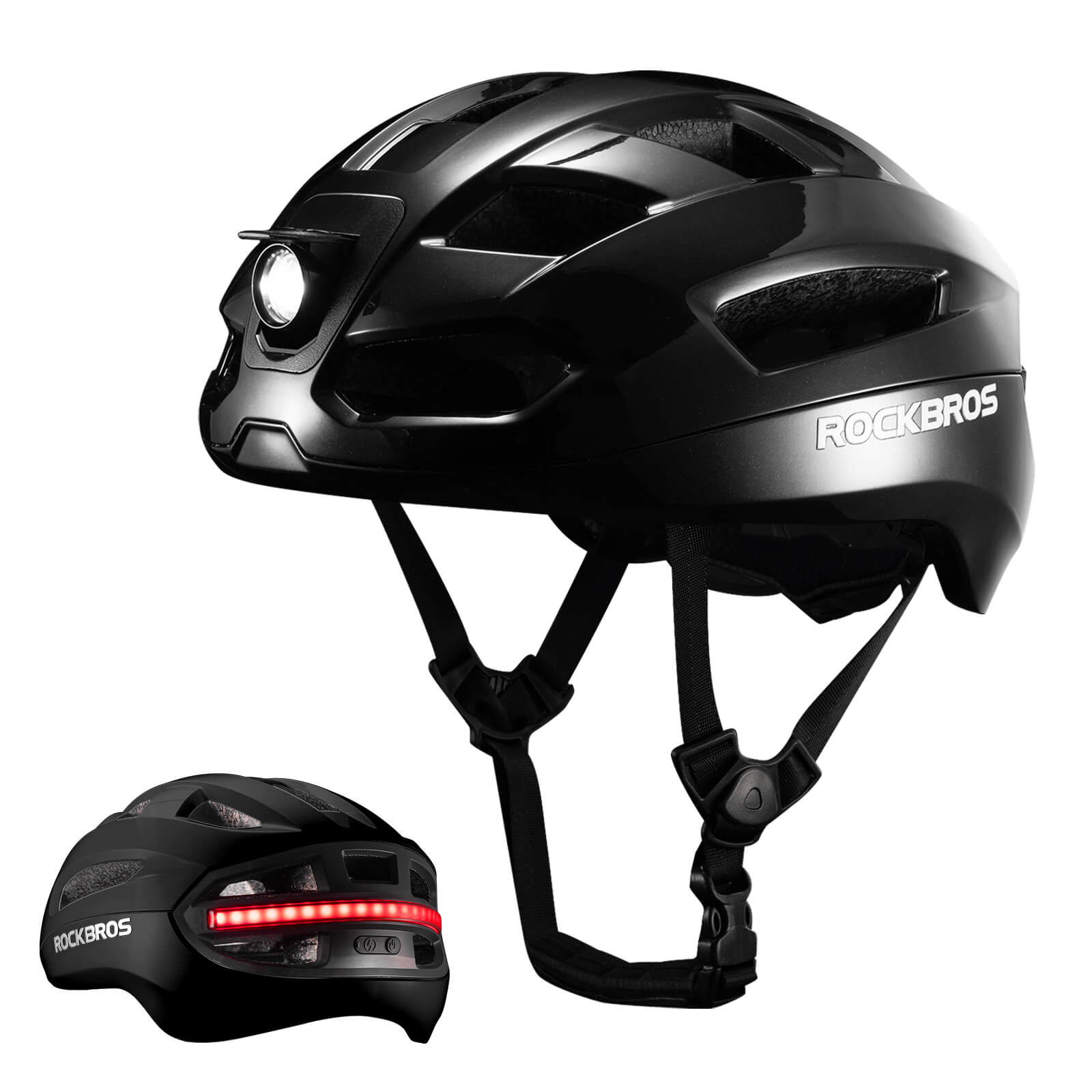 ROCKBROS smart bike helmet with LED front and rear lights and turn signals for night riding safety
#Color_Black