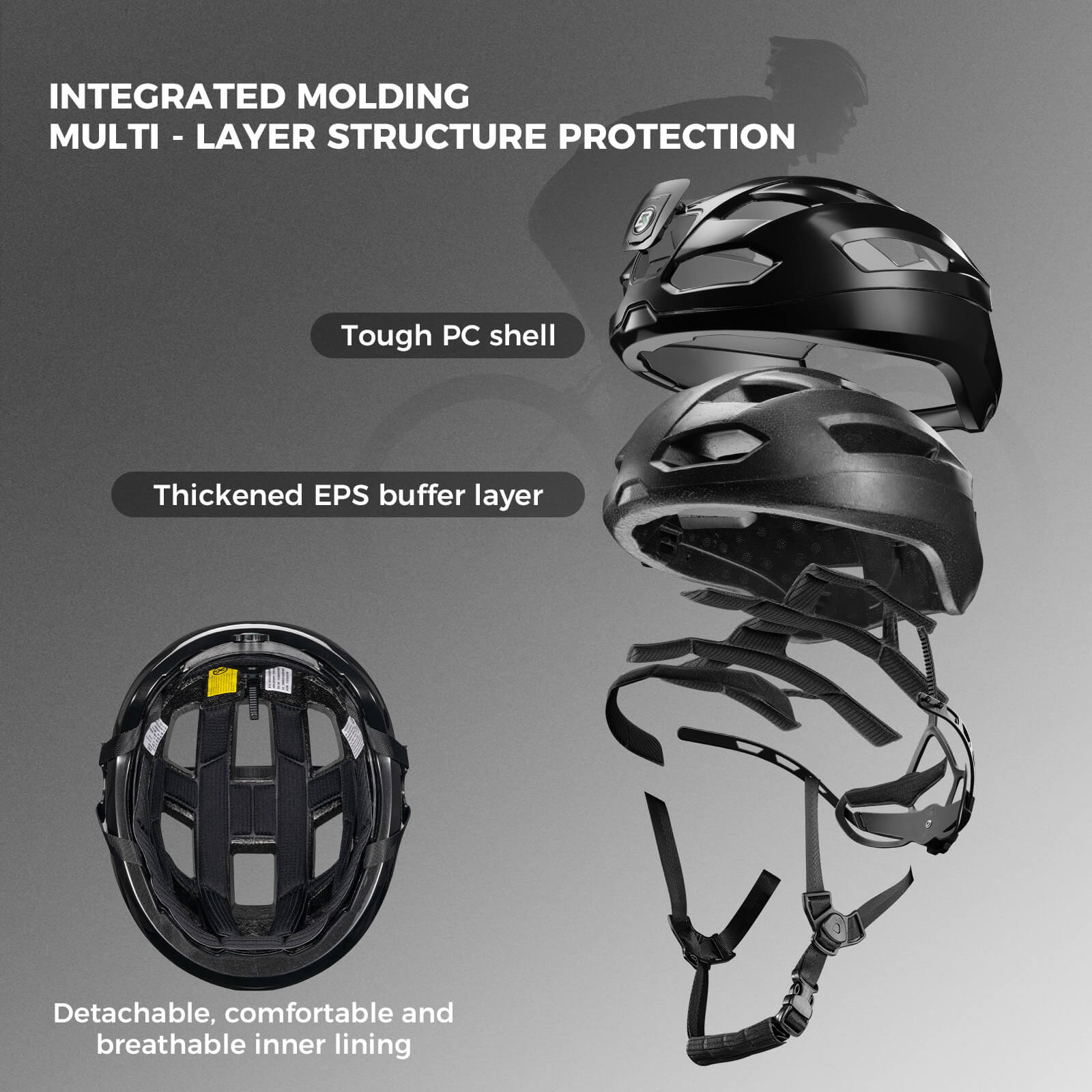 ROCKBROS smart bike helmet with LED front and rear lights and turn signals for night riding safety