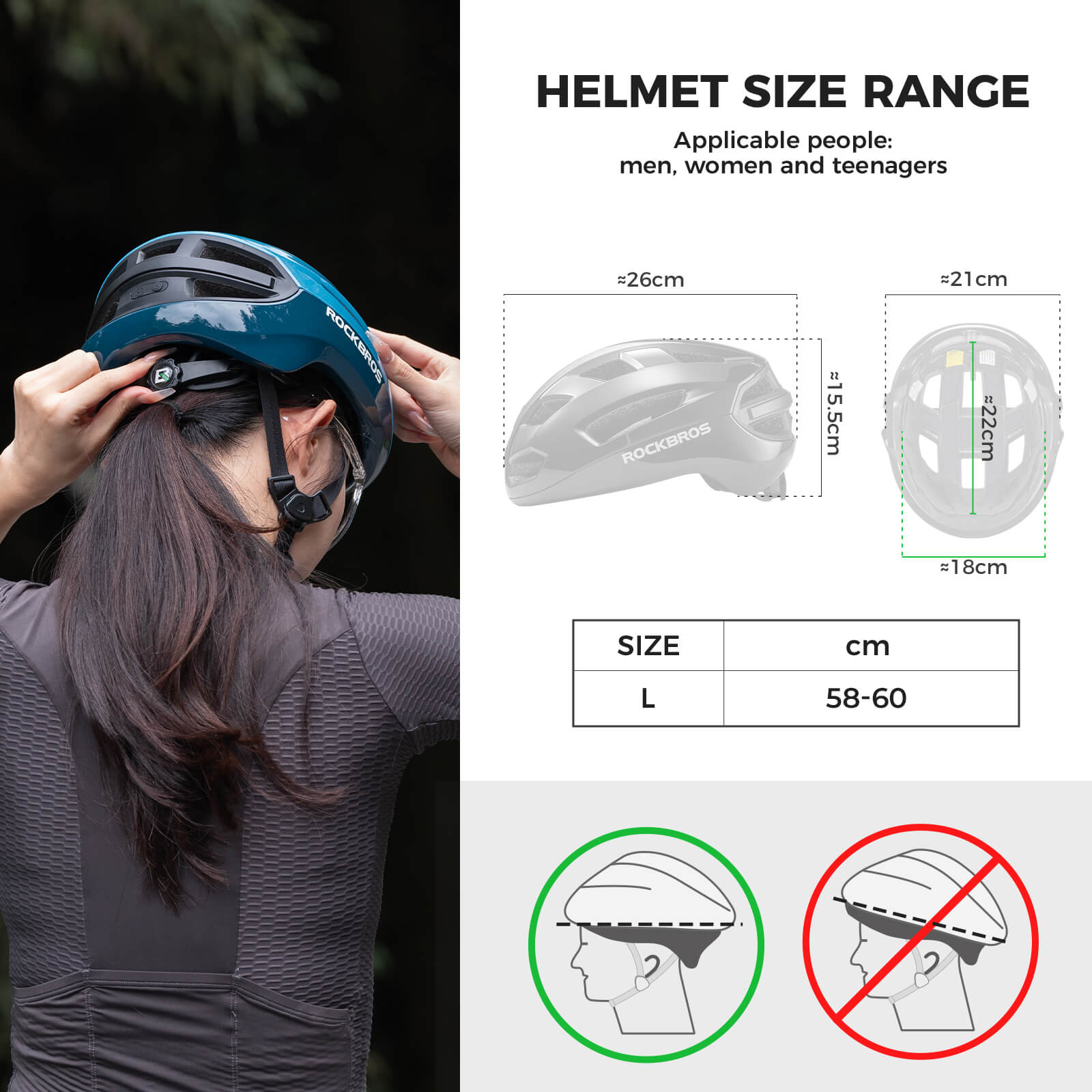 ROCKBROS smart bike helmet with LED front and rear lights and turn signals for night riding safety