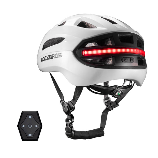 ROCKBROS smart bike helmet with LED front and rear lights and turn signals for night riding safety
#Color_White
