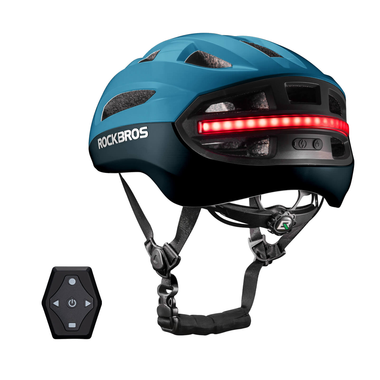 ROCKBROS smart bike helmet with LED front and rear lights and turn signals for night riding safety
#Color_Blue