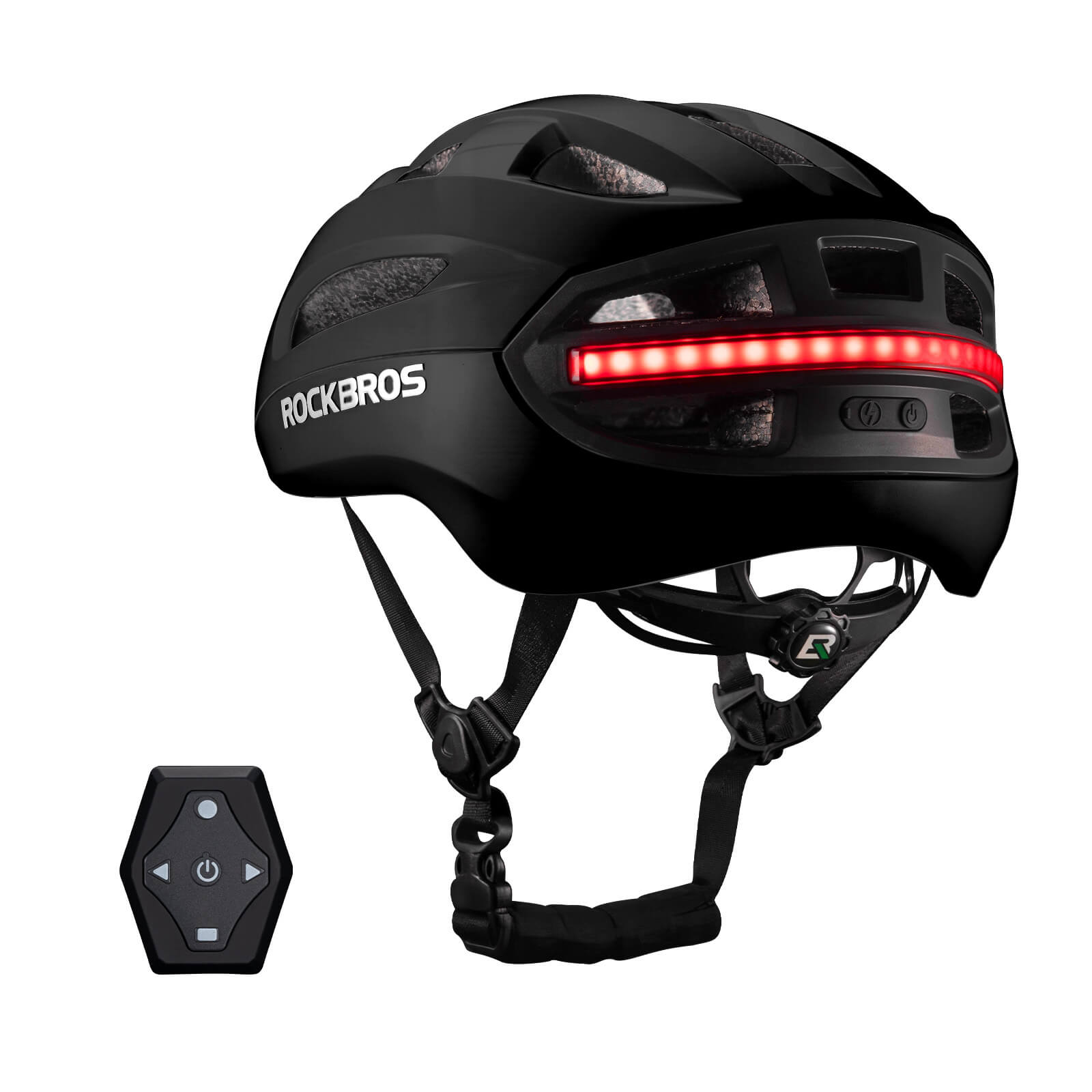 ROCKBROS smart bike helmet with LED front and rear lights and turn signals for night riding safety
#Color_Black