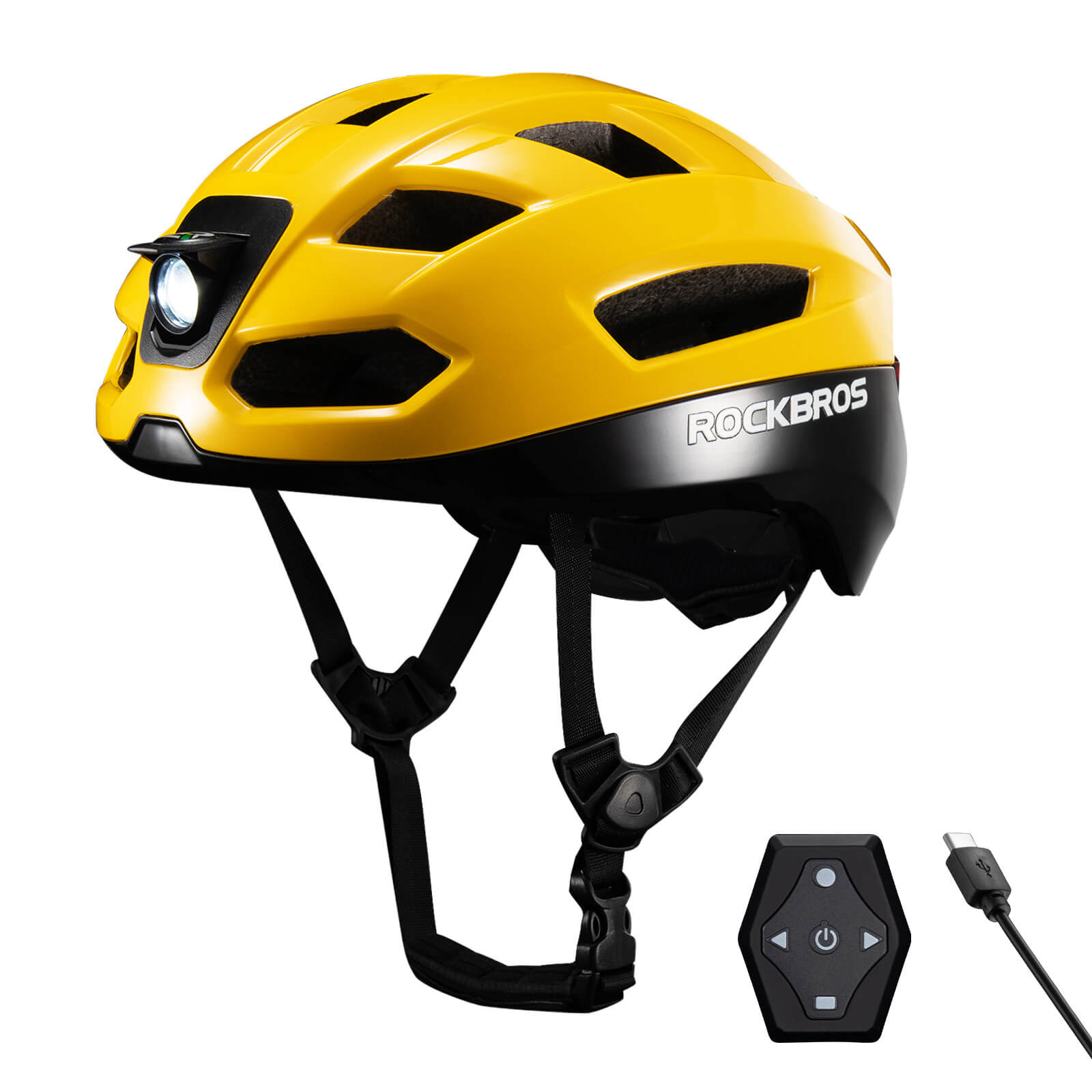 ROCKBROS smart bike helmet with LED front and rear lights and turn signals for night riding safety
#Color_Yellow