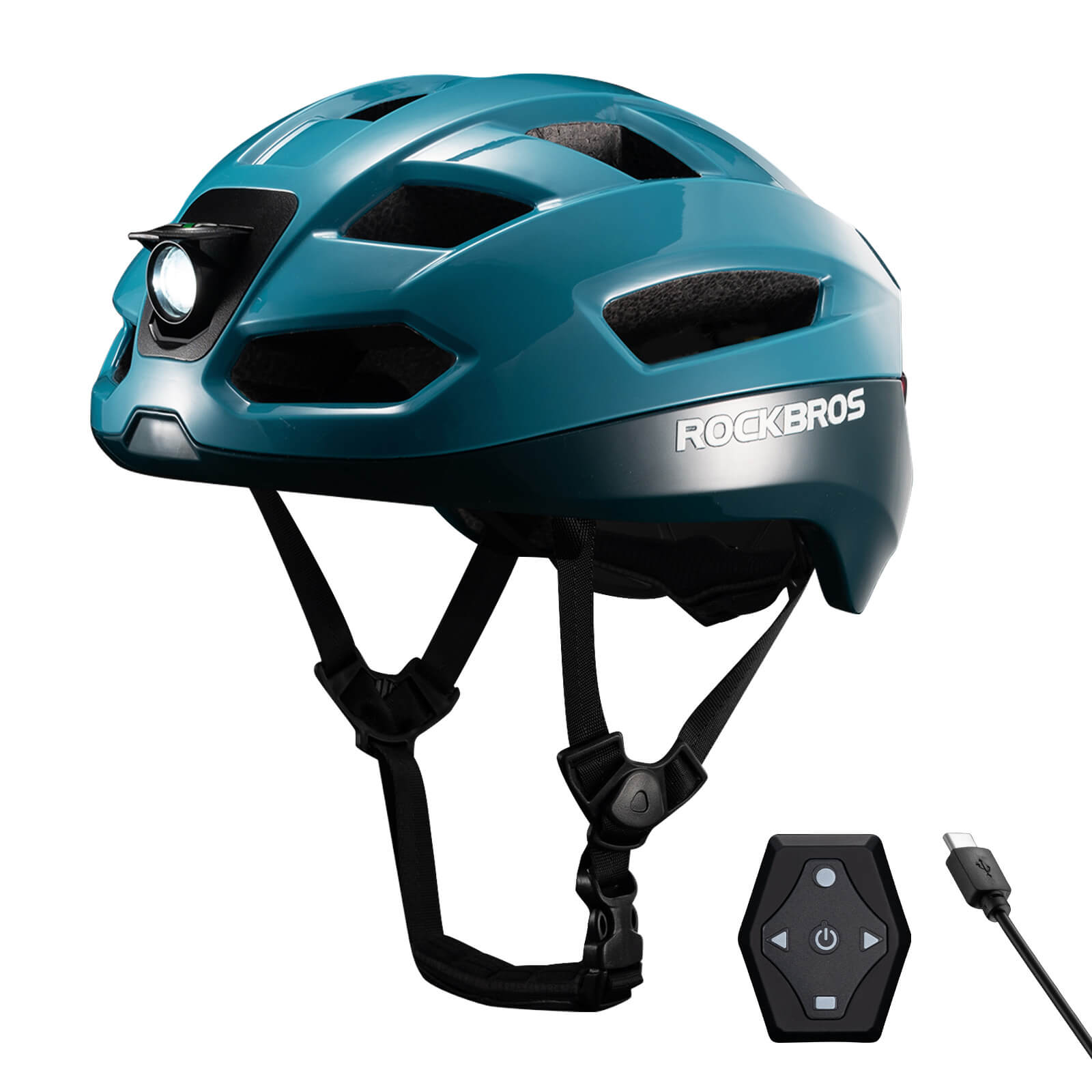 ROCKBROS smart bike helmet with LED front and rear lights and turn signals for night riding safety
#Color_Blue