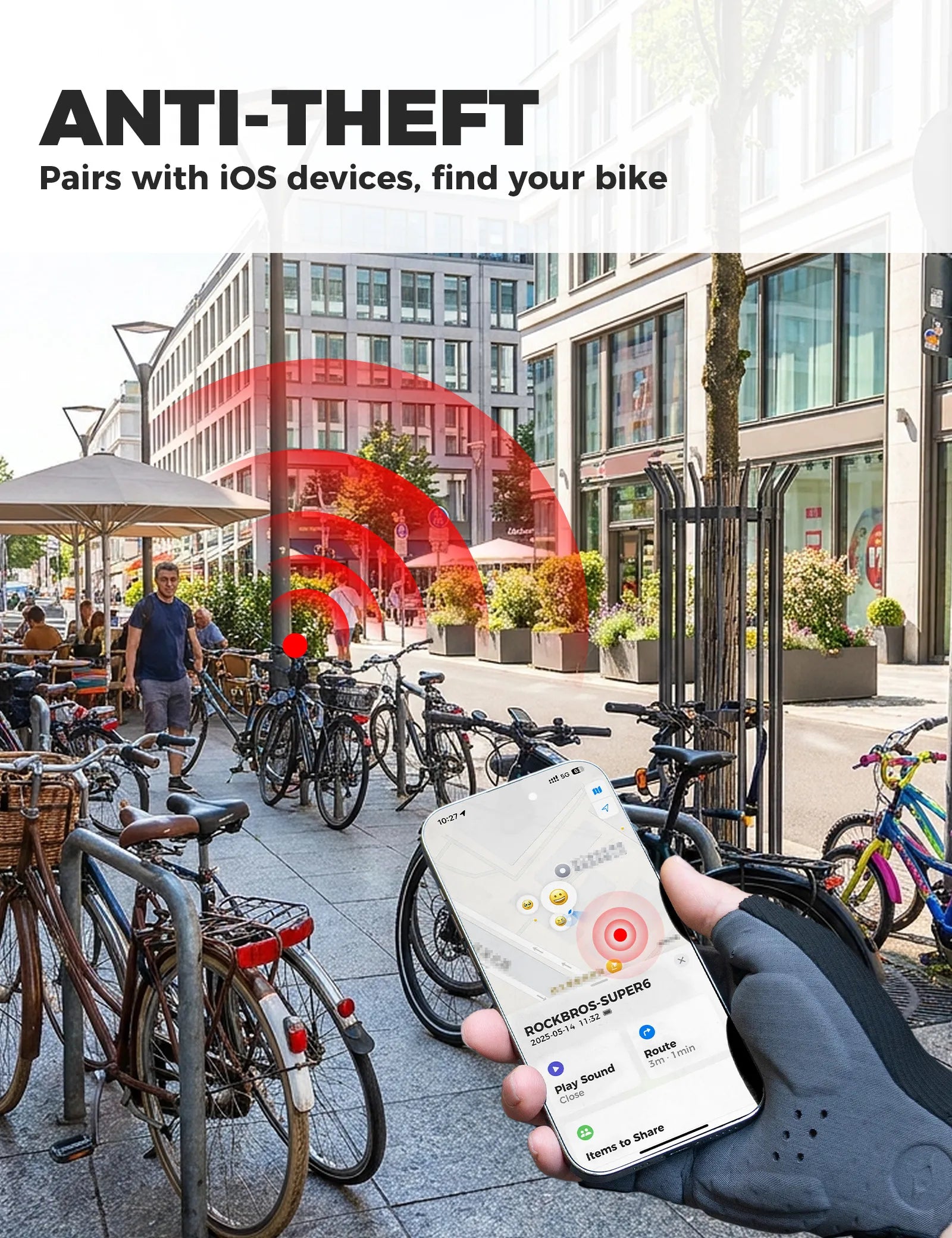 ROCKBROS smart bike tail light with anti-loss tracking and brake sensing