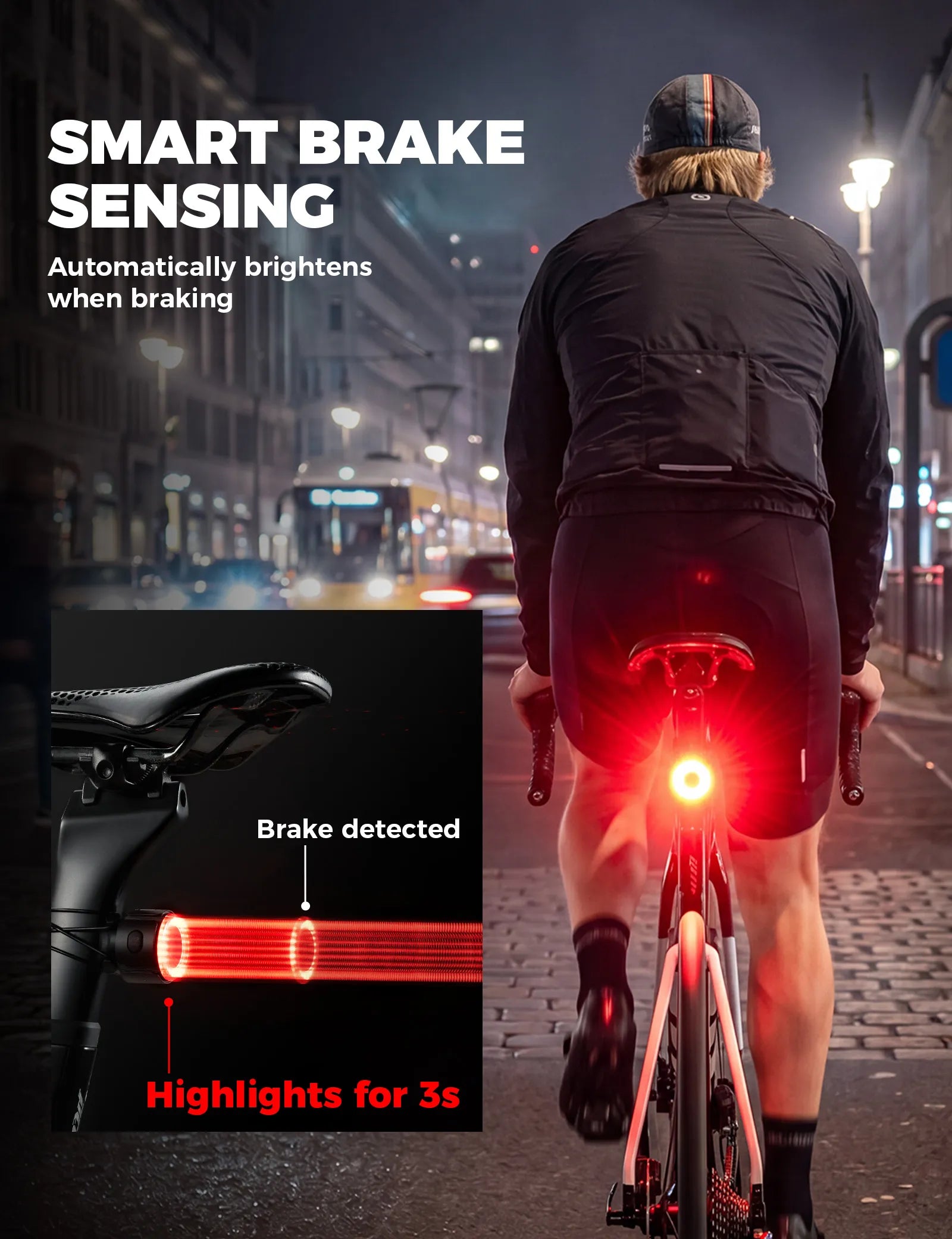 ROCKBROS smart bike tail light with anti-loss tracking and brake sensing