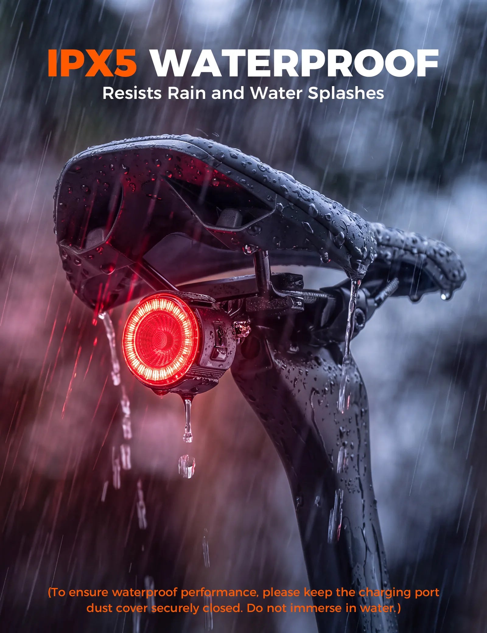 ROCKBROS smart bike tail light with anti-loss tracking and brake sensing