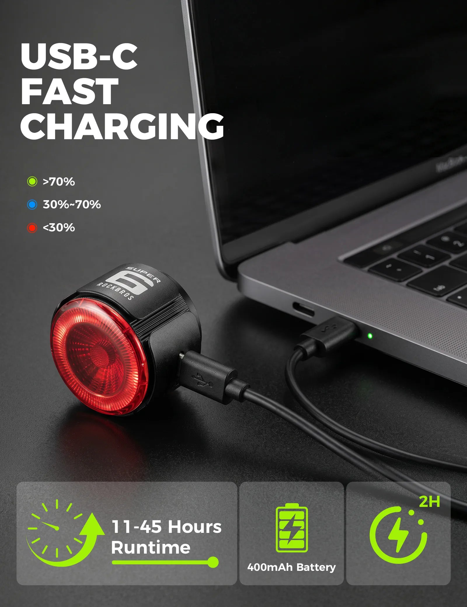ROCKBROS smart bike tail light with anti-loss tracking and brake sensing