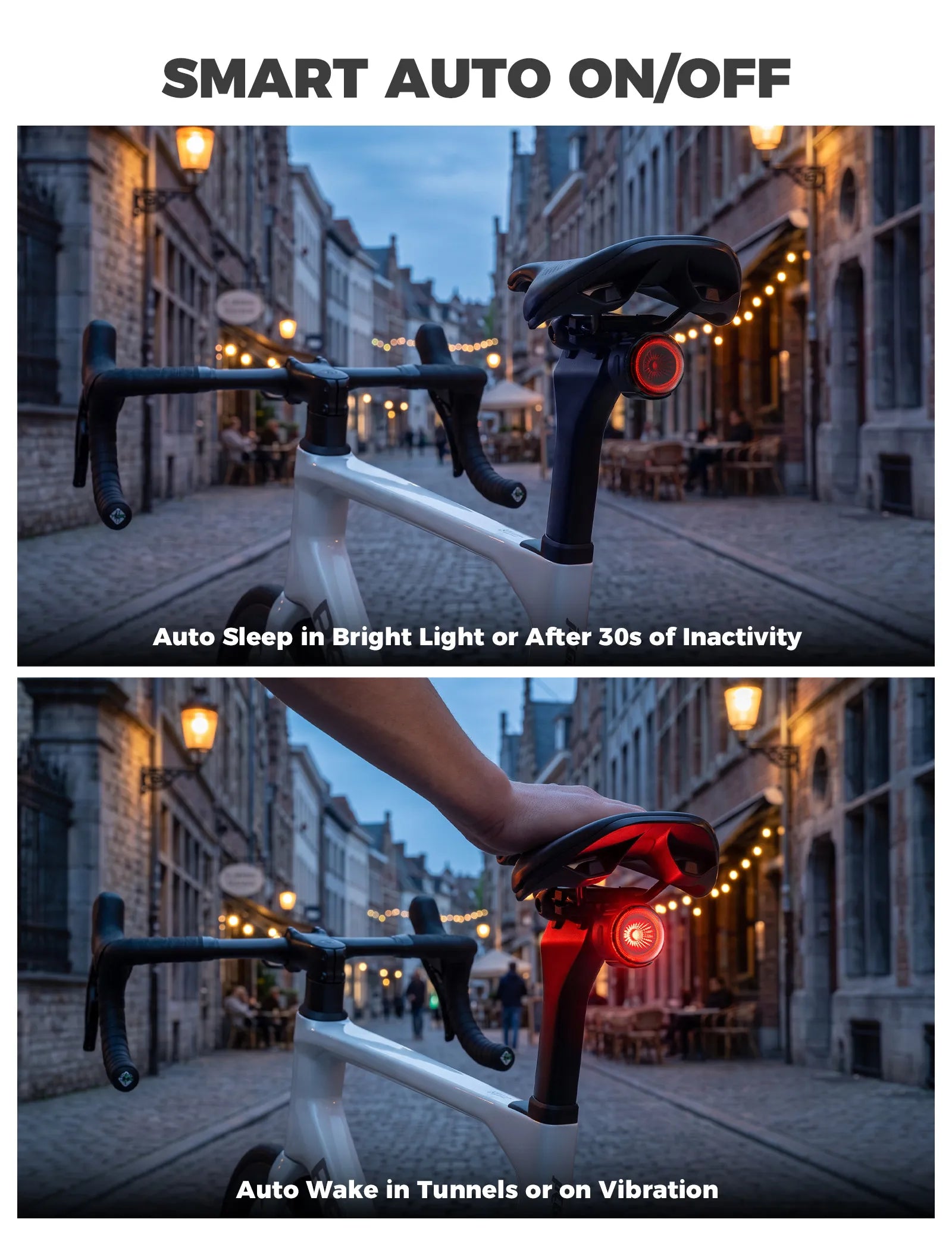 ROCKBROS smart bike tail light with anti-loss tracking and brake sensing