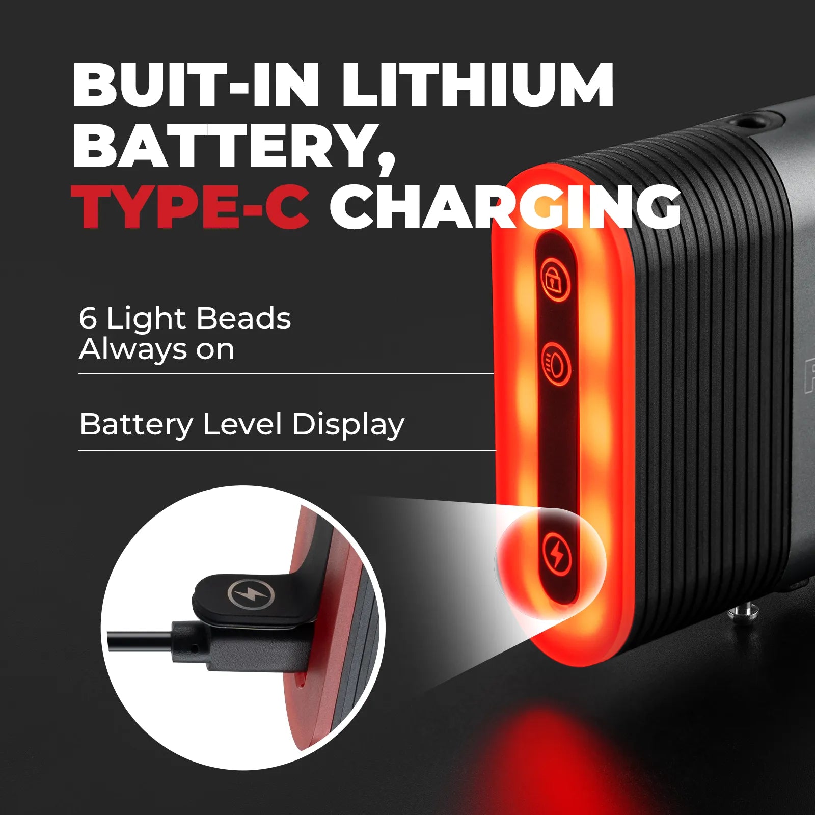 ROCKBROS smart bike tail light with Bluetooth cable lock, brake sensing, and automatic light detection