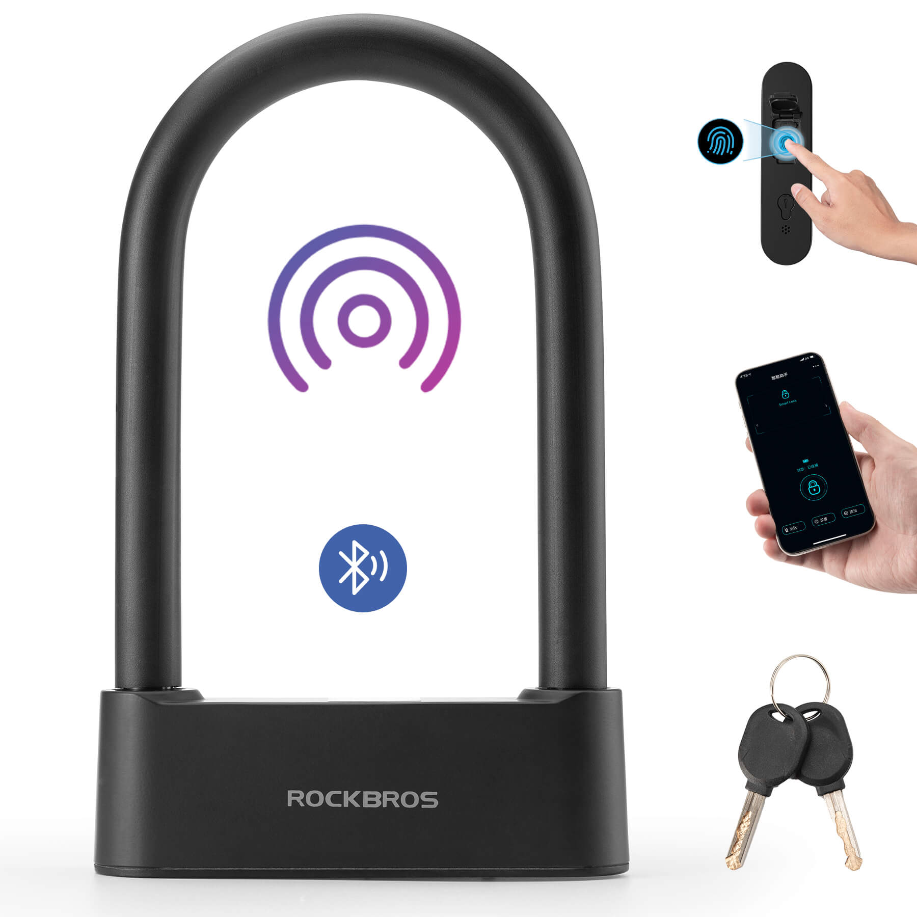 ROCKBROS Smart Bluetooth Fingerprint U Lock for Bikes