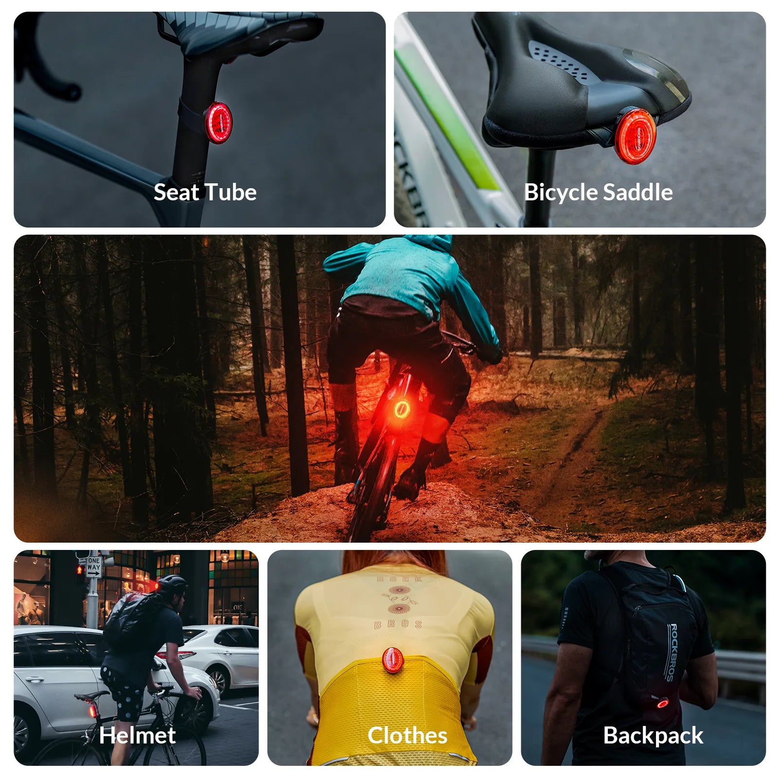 ROCKBROS smart brake-sensing bike tail light with motion sensor and wide-angle visibility