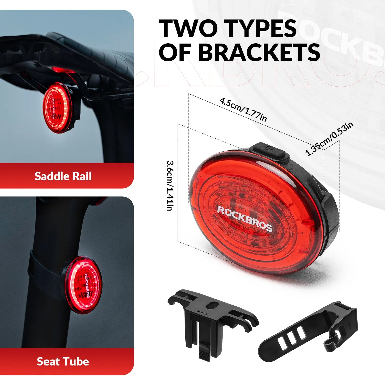 ROCKBROS smart brake-sensing bike tail light with motion sensor and wide-angle visibility