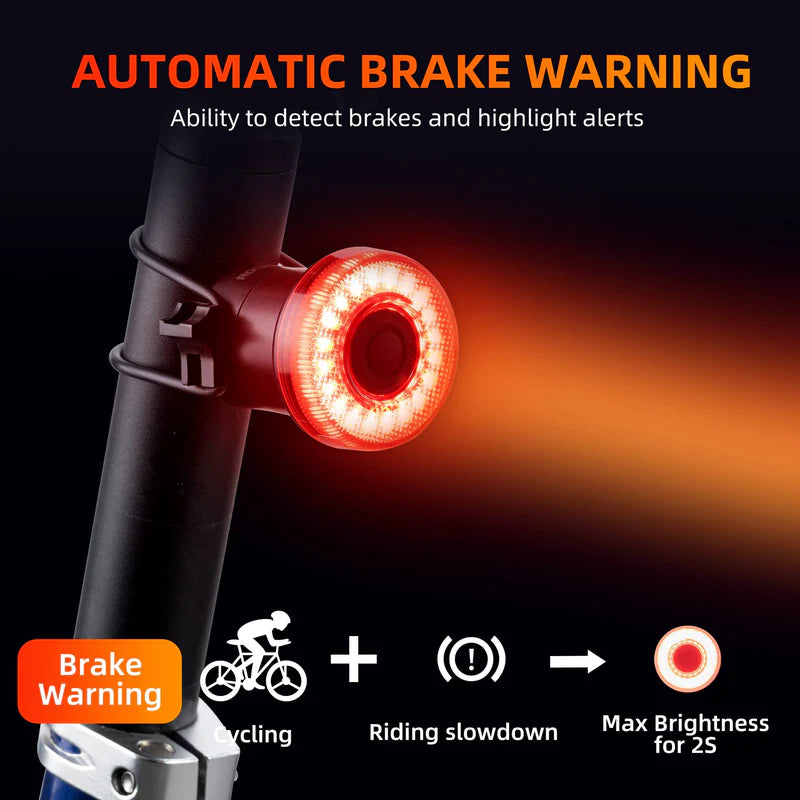 ROCKBROS smart brake-sensing bike tail light for enhanced visibility