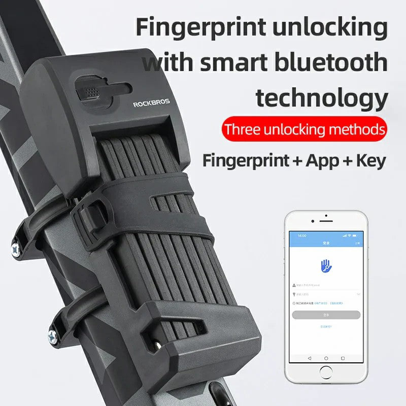 ROCKBROS Smart Fingerprint Folding Bike Lock with 3-in-1 Unlock Modes